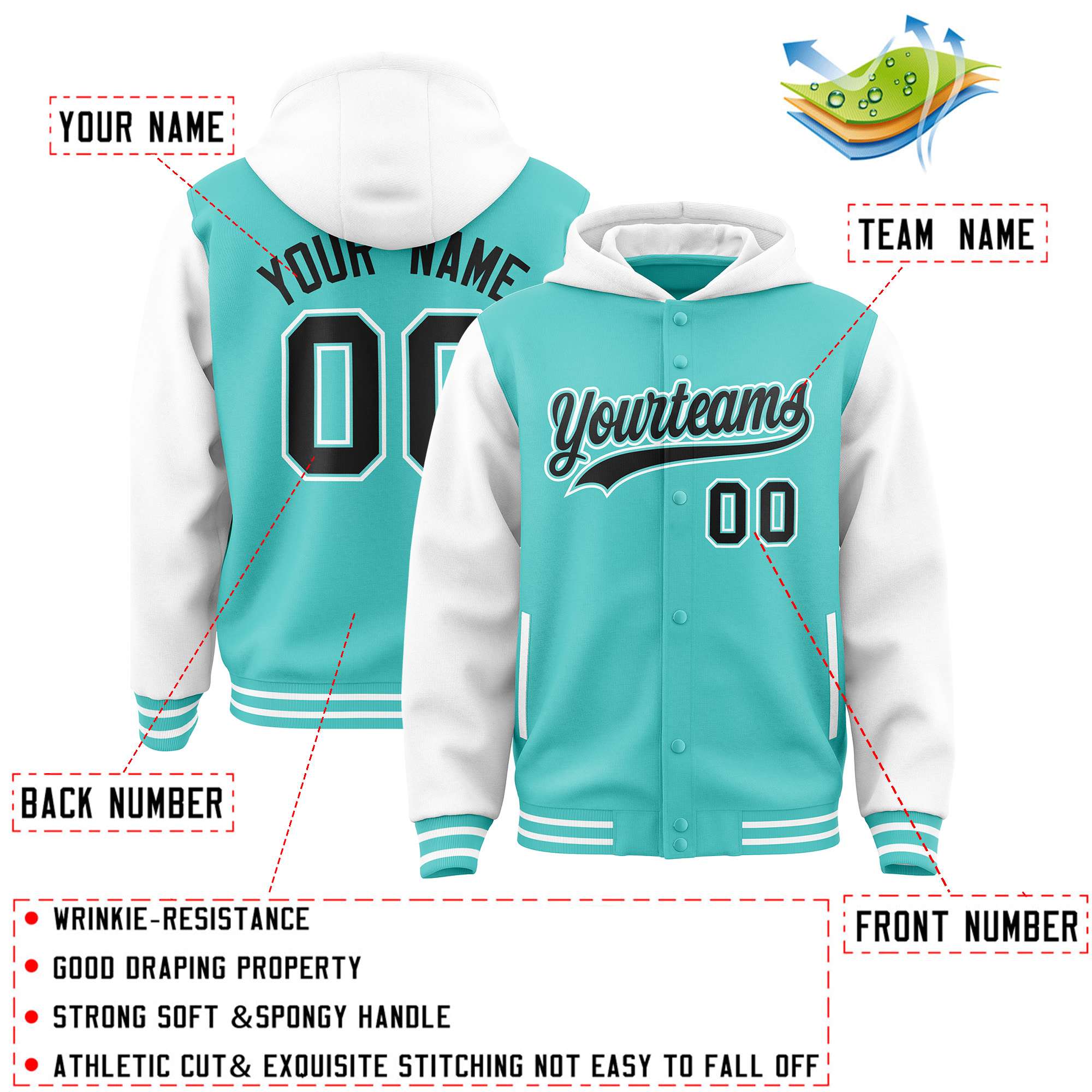 Custom Bright Green White Raglan Sleeves Varsity Full-Snap Letterman Two Tone Jacket Hoodie| KXKSHOP