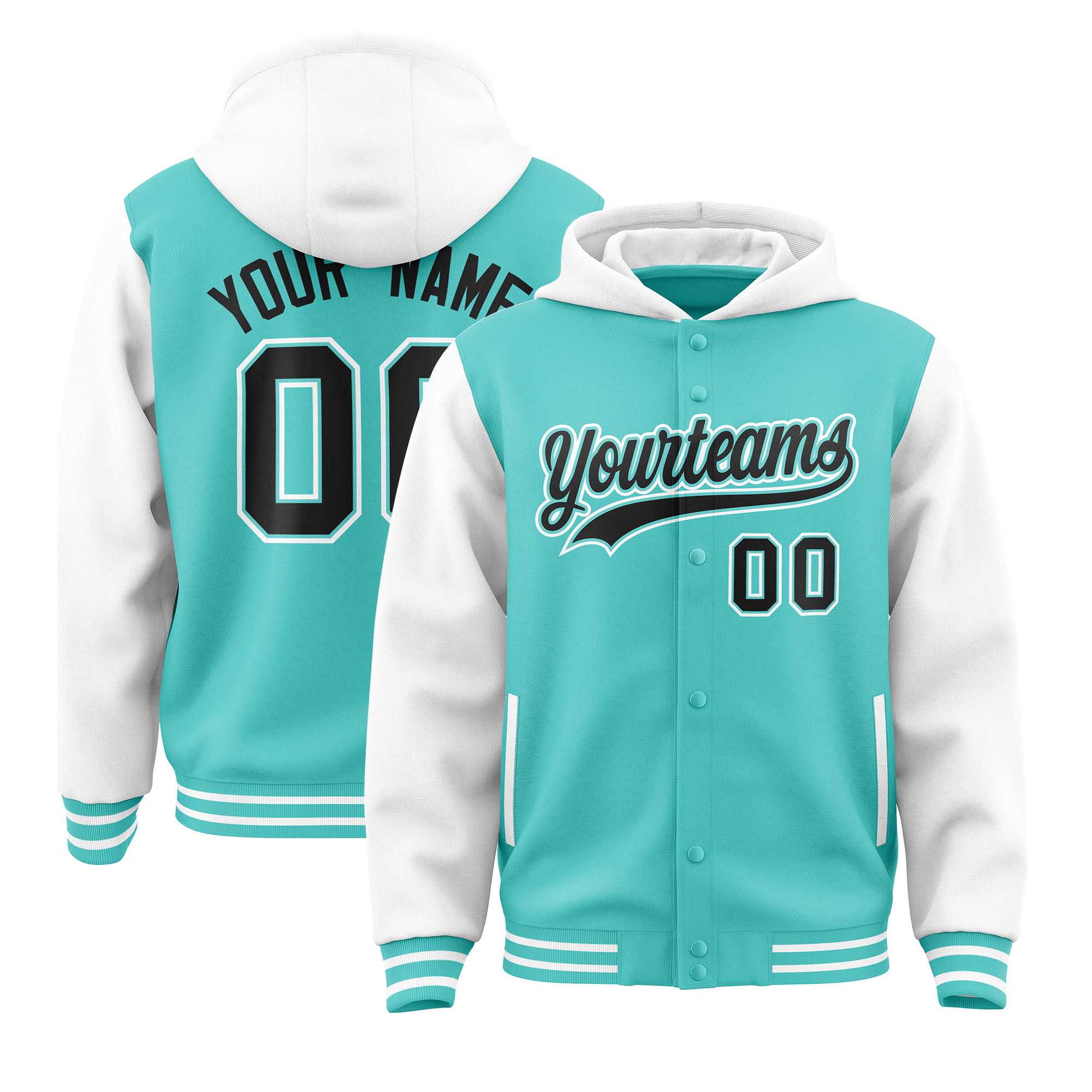 Custom Bright Green White Raglan Sleeves Varsity Full-Snap Letterman Two Tone Jacket Hoodie| KXKSHOP