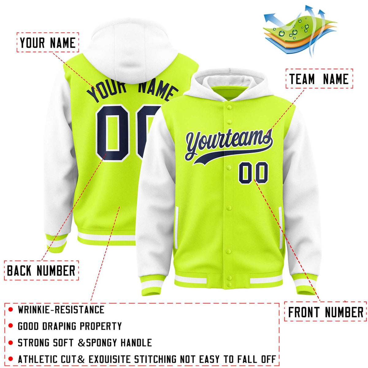 Custom Aqua White Raglan Sleeves Varsity Full-Snap Letterman Two Tone Jacket Hoodie| KXKSHOP