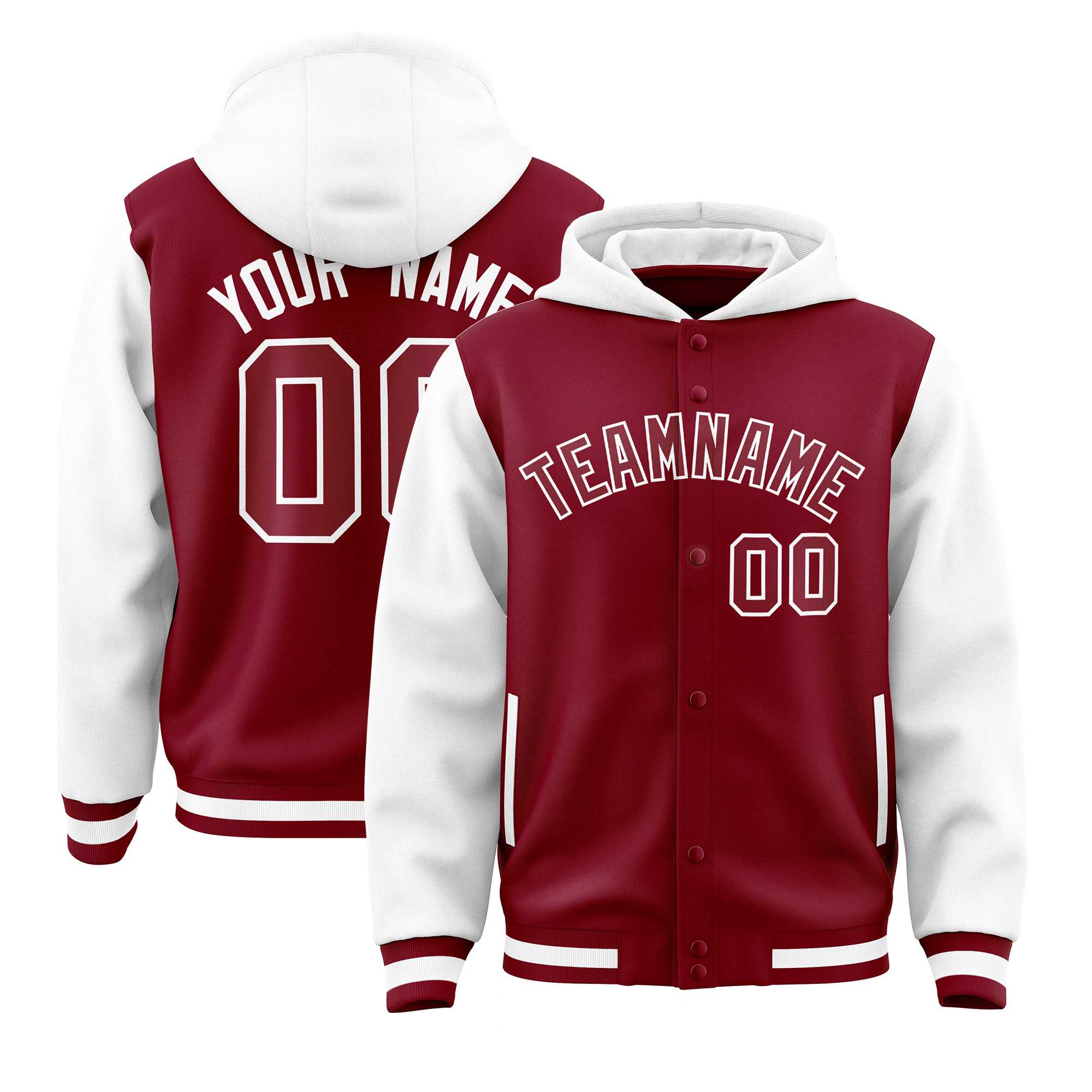 Custom Crimson White Raglan Sleeves Varsity Full-Snap Letterman Two Tone Jacket Hoodie| KXKSHOP