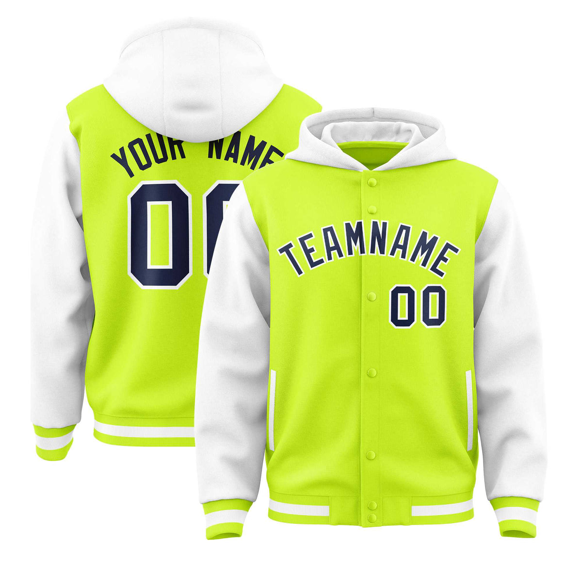 Custom Aqua White Raglan Sleeves Varsity Full-Snap Letterman Two Tone Jacket Hoodie| KXKSHOP
