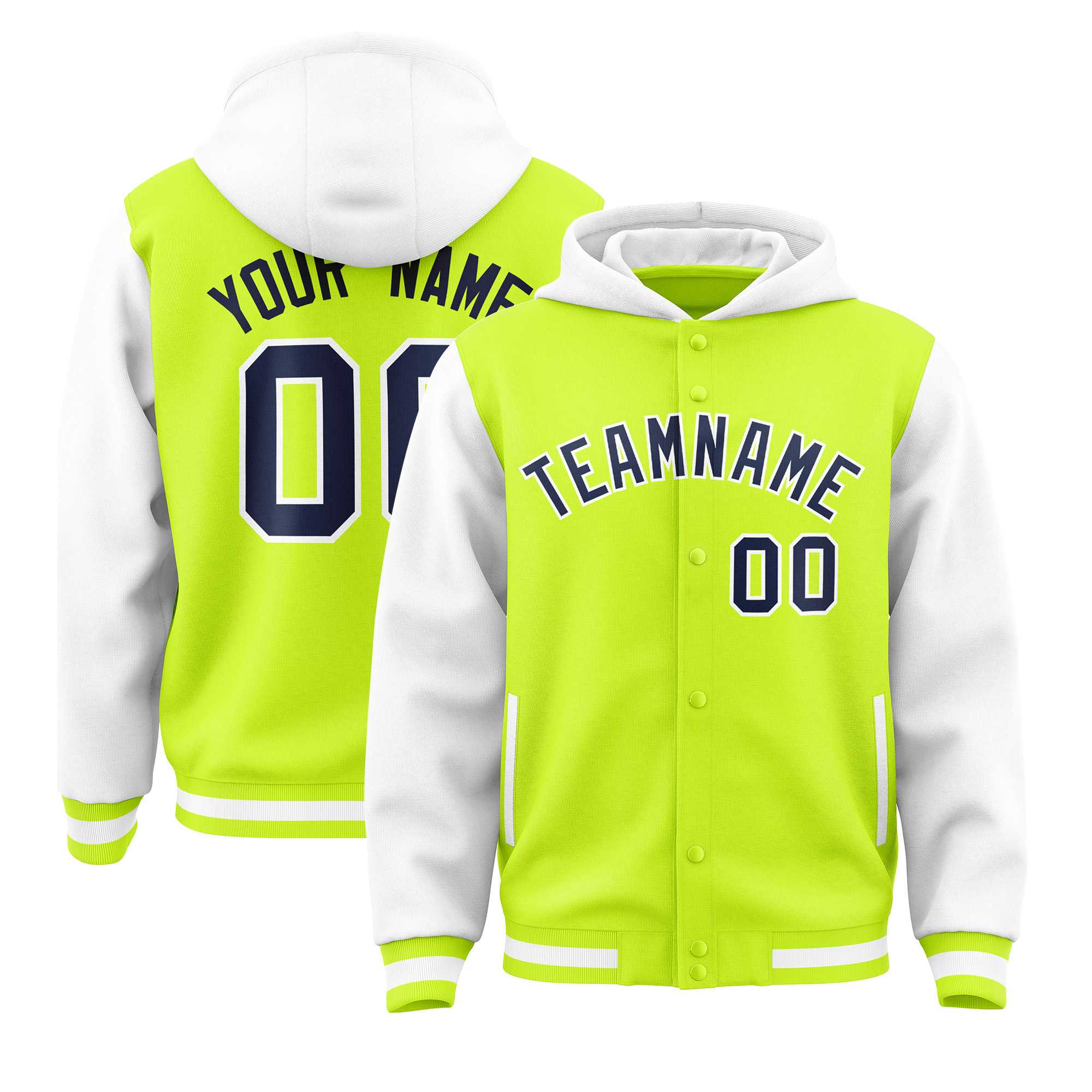 Custom Aqua White Raglan Sleeves Varsity Full-Snap Letterman Two Tone Jacket Hoodie| KXKSHOP