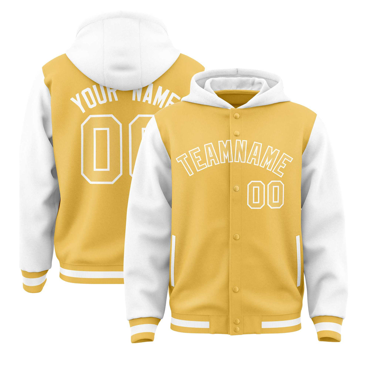Custom Yellow White Raglan Sleeves Varsity Full-Snap Letterman Two Tone Jacket Hoodie| KXKSHOP