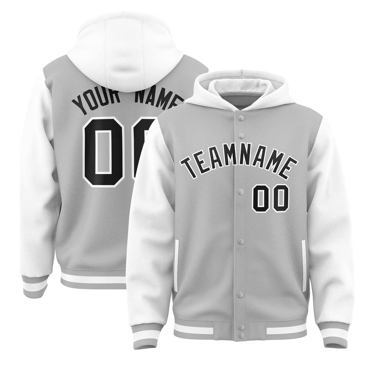 Custom Gray White Raglan Sleeves Varsity Full-Snap Letterman Two Tone Jacket Hoodie| KXKSHOP