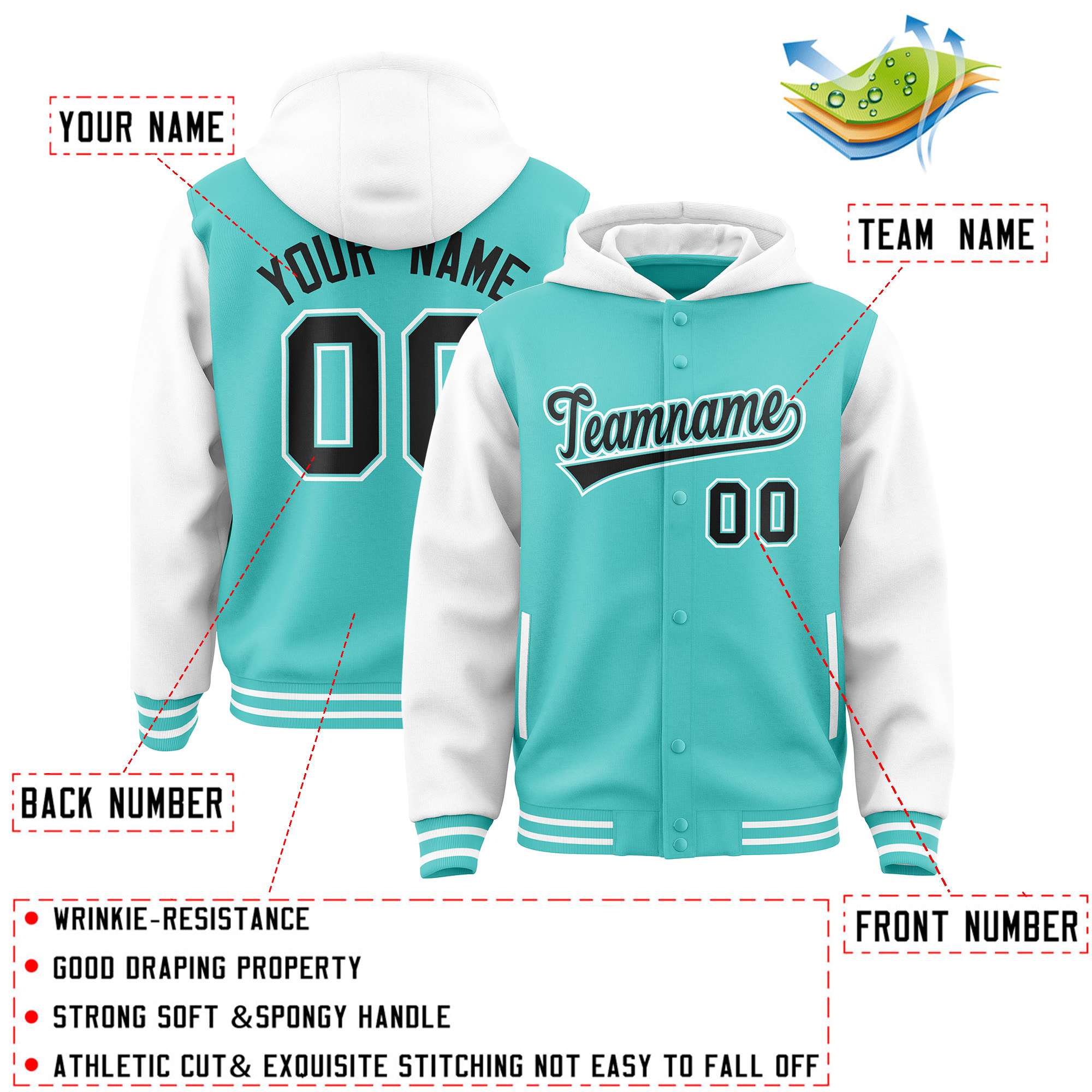 Custom Bright Green White Raglan Sleeves Varsity Full-Snap Letterman Two Tone Jacket Hoodie| KXKSHOP