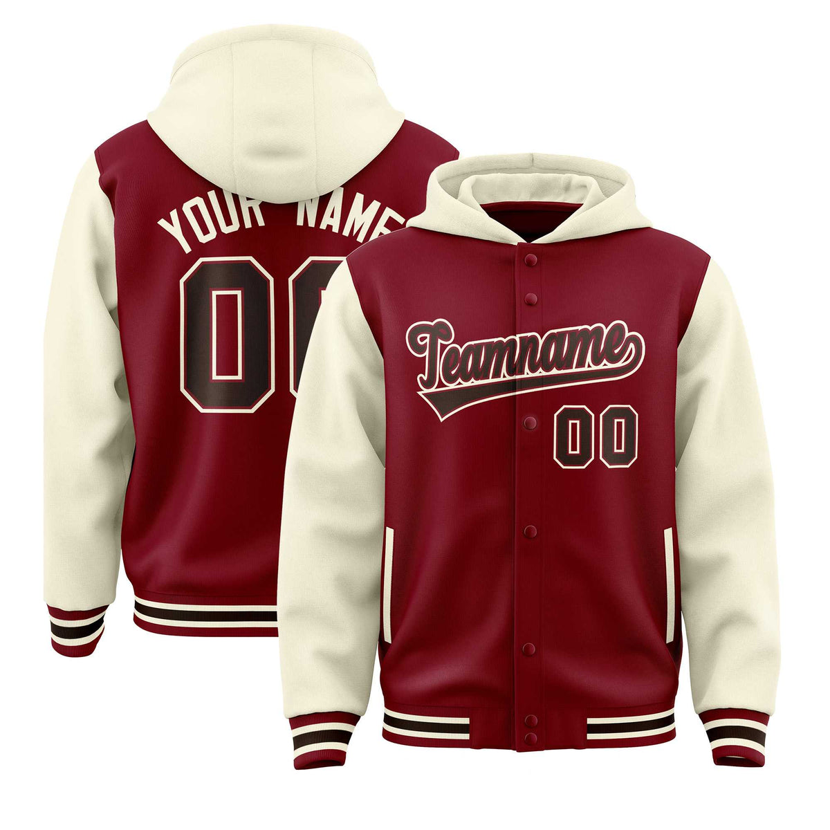 Custom Crimson Cream Raglan Sleeves Varsity Full-Snap Letterman Two Tone Jacket Hoodie| KXKSHOP