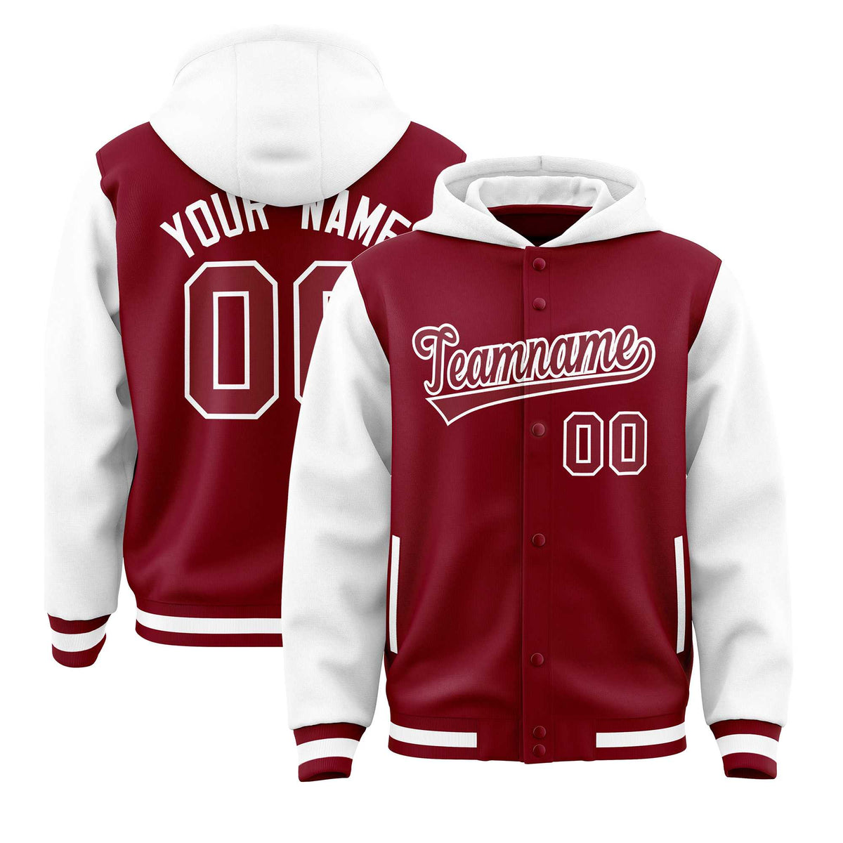 Custom Crimson White Raglan Sleeves Varsity Full-Snap Letterman Two Tone Jacket Hoodie| KXKSHOP