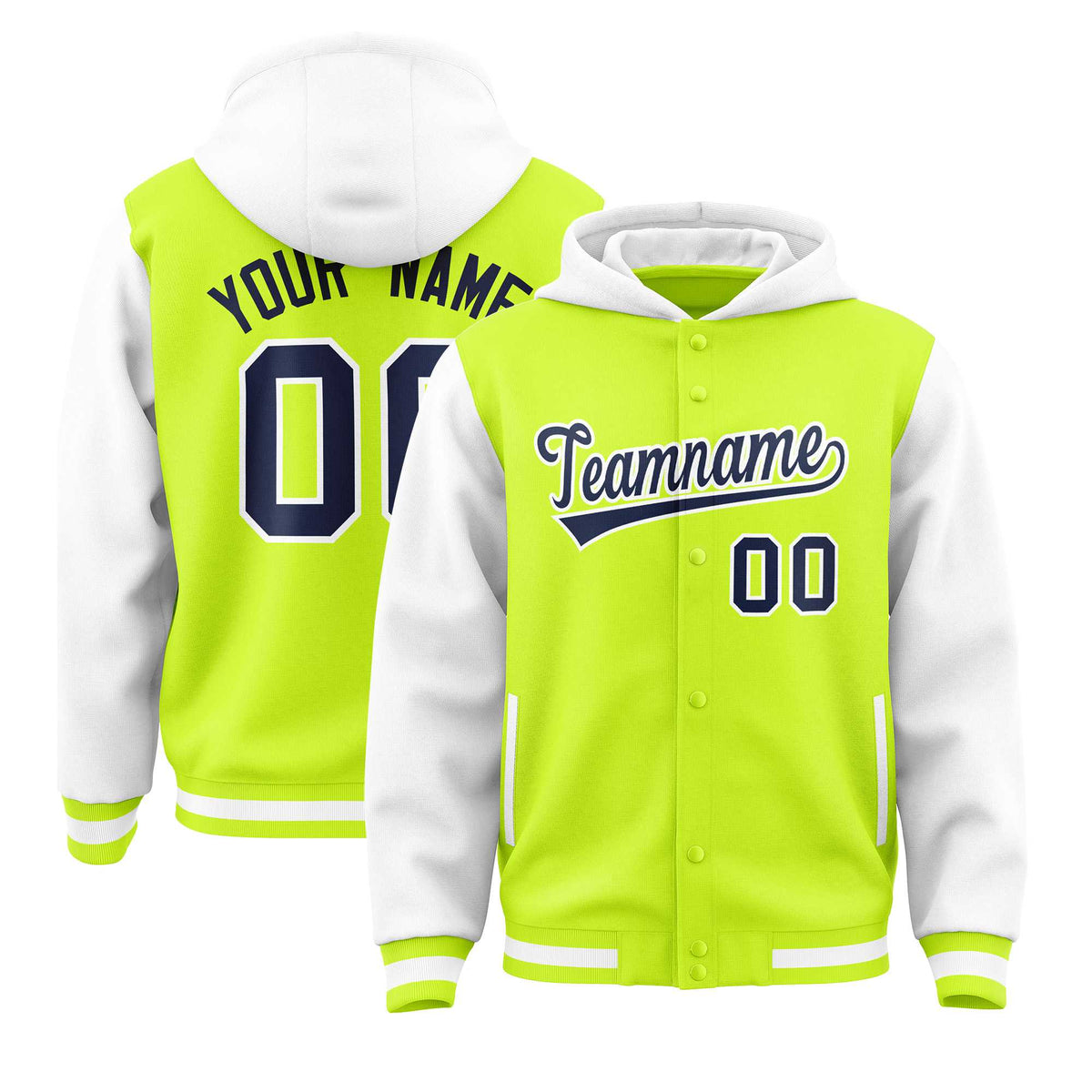 Custom Aqua White Raglan Sleeves Varsity Full-Snap Letterman Two Tone Jacket Hoodie| KXKSHOP