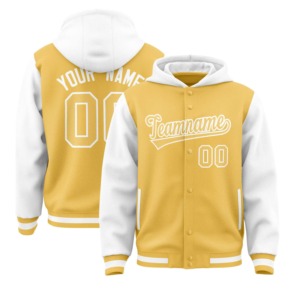 Custom Yellow White Raglan Sleeves Varsity Full-Snap Letterman Two Tone Jacket Hoodie| KXKSHOP