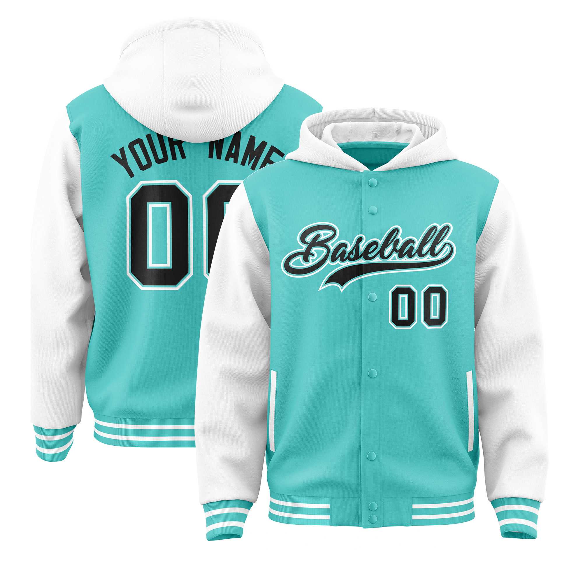 Custom Bright Green White Raglan Sleeves Varsity Full-Snap Letterman Two Tone Jacket Hoodie| KXKSHOP