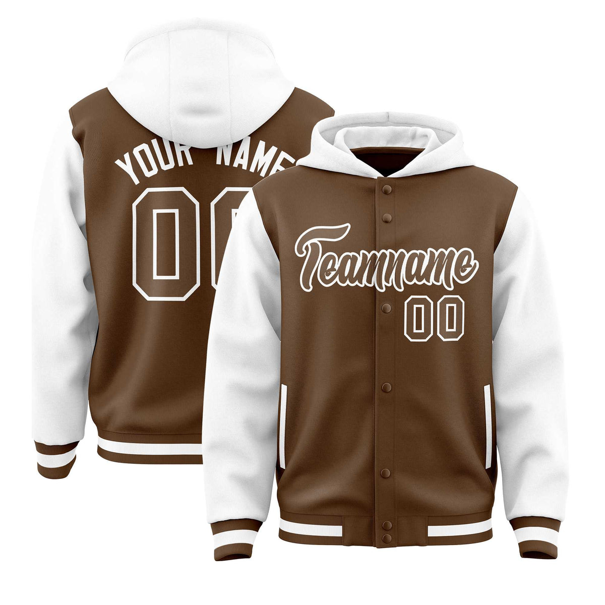 Custom Light Brown White Raglan Sleeves Varsity Full-Snap Letterman Two Tone Jacket Hoodie| KXKSHOP
