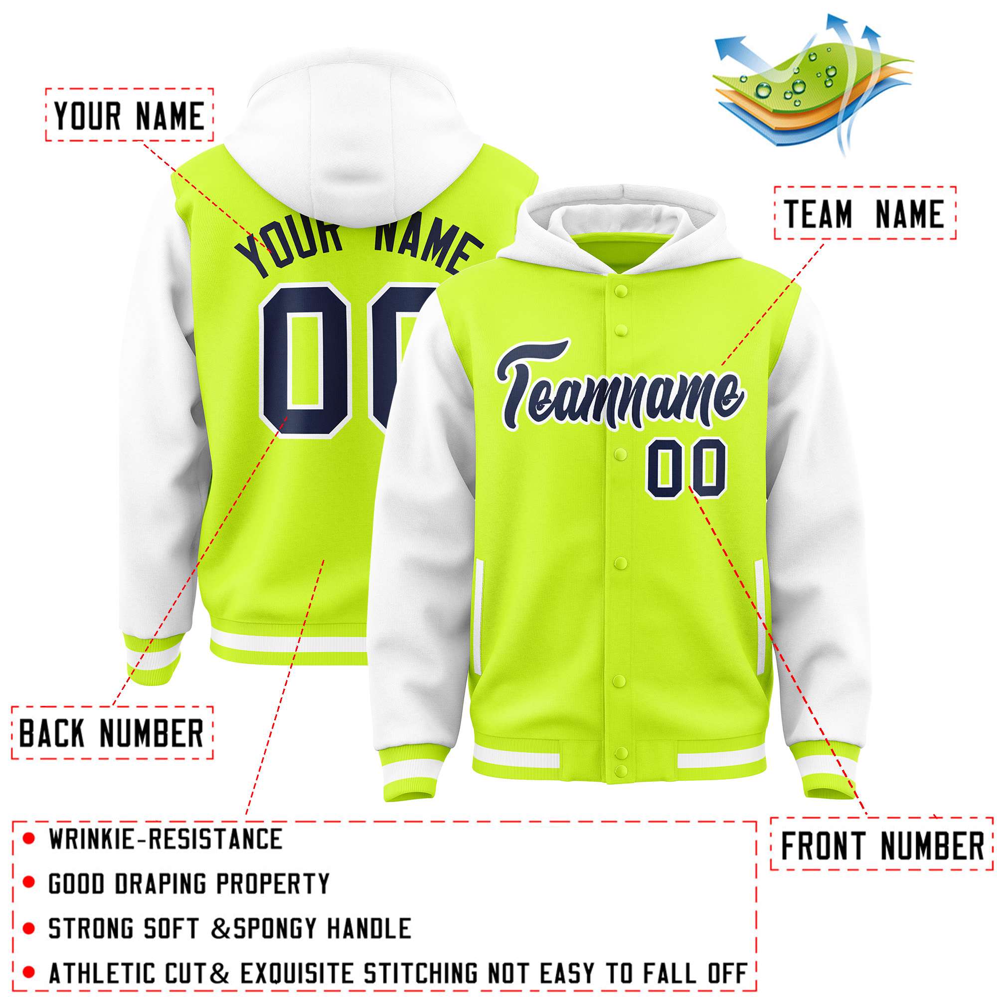 Custom Aqua White Raglan Sleeves Varsity Full-Snap Letterman Two Tone Jacket Hoodie| KXKSHOP