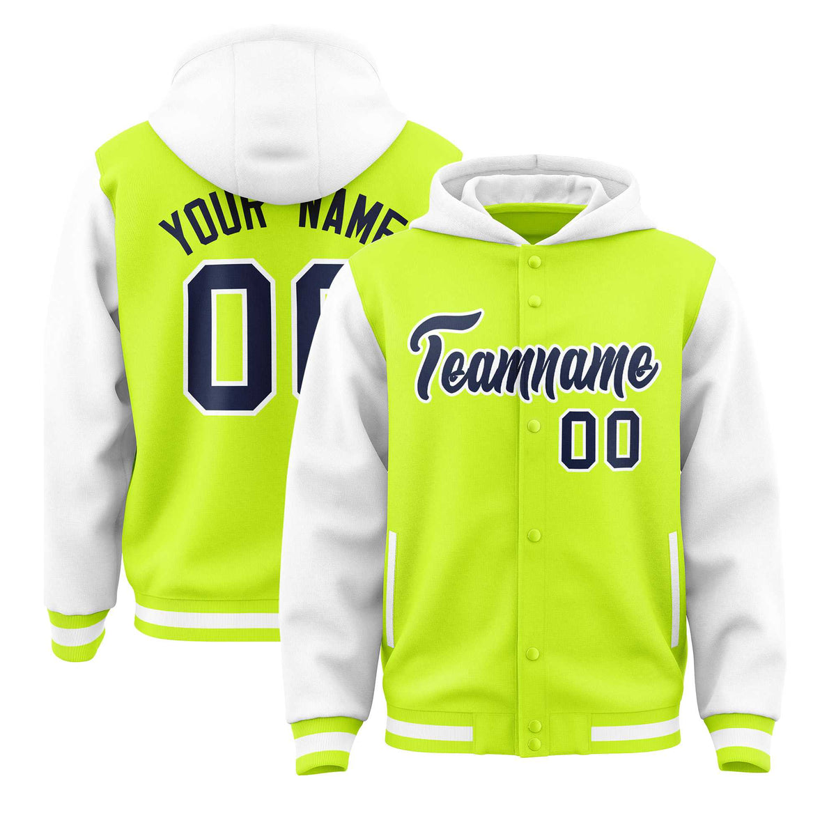 Custom Aqua White Raglan Sleeves Varsity Full-Snap Letterman Two Tone Jacket Hoodie| KXKSHOP
