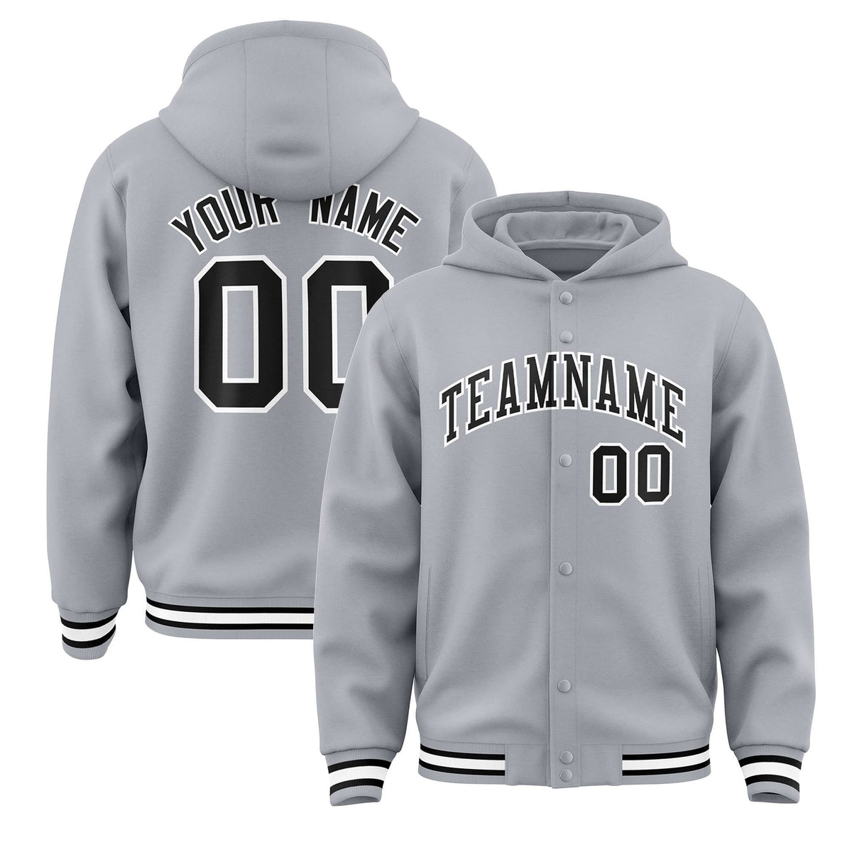 Custom Gray Black-White Varsity Full-Snap Letterman Classic Jacket Hoodie| KXKSHOP