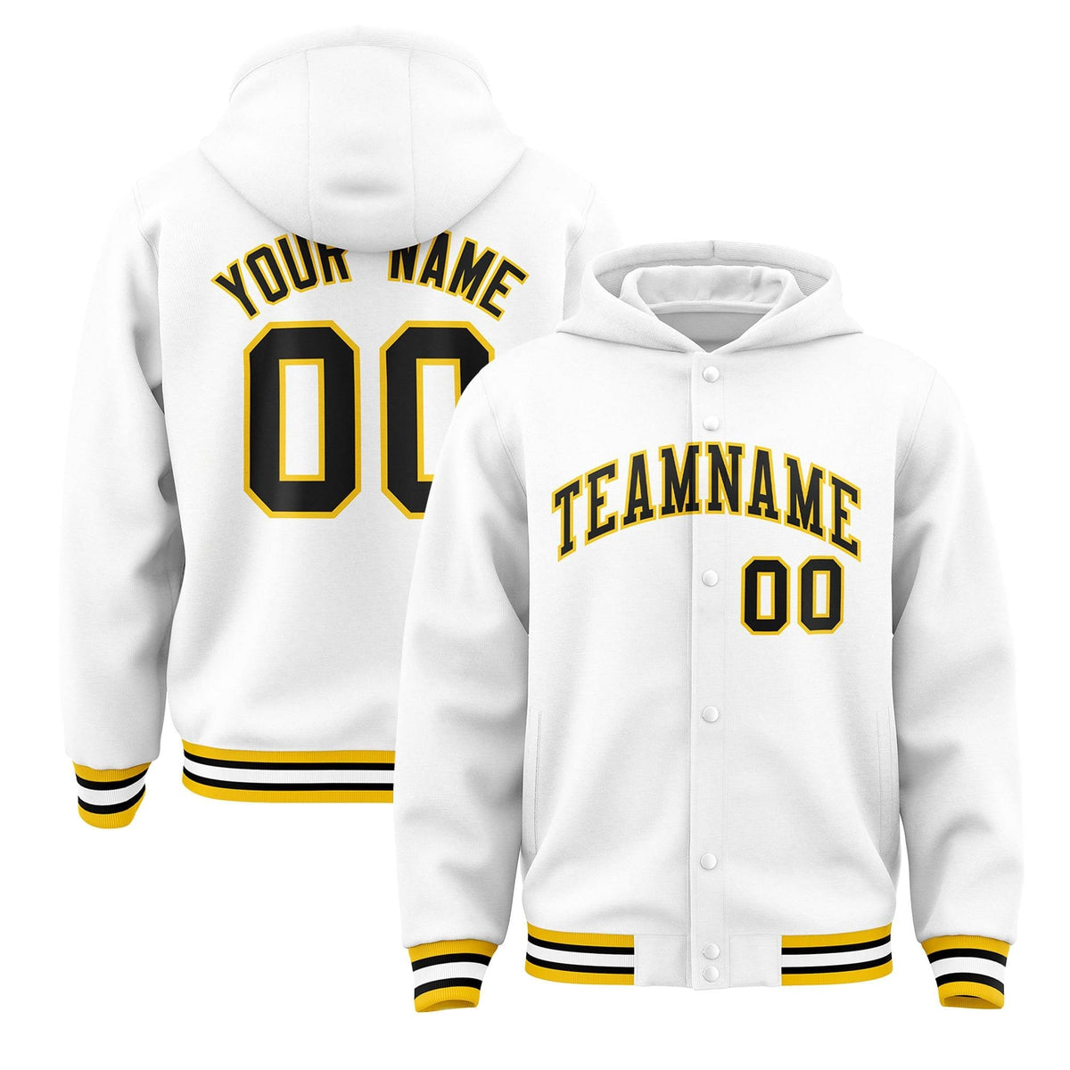 Custom White Black-Gold Varsity Full-Snap Letterman Classic Jacket Hoodie| KXKSHOP