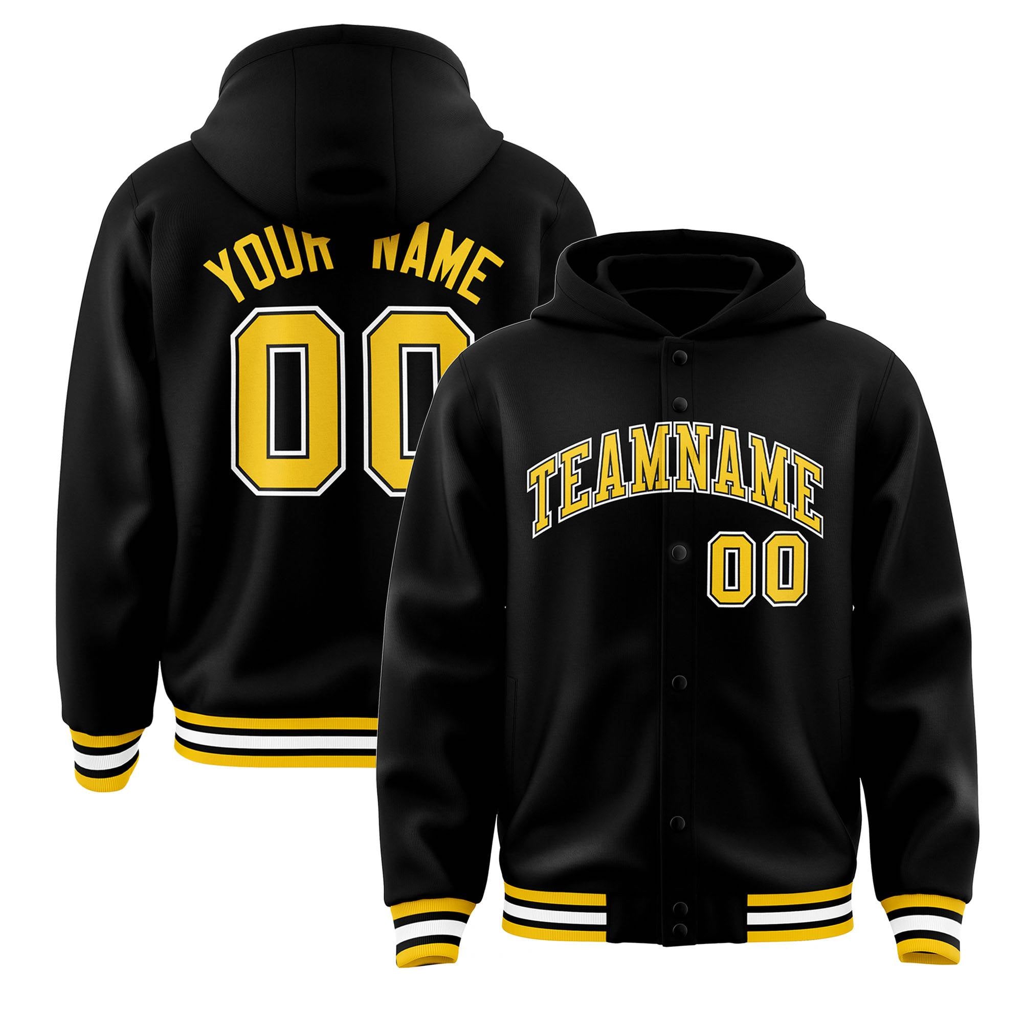 Custom Black Gold-Black Varsity Full-Snap Letterman Classic Jacket Hoodie| KXKSHOP