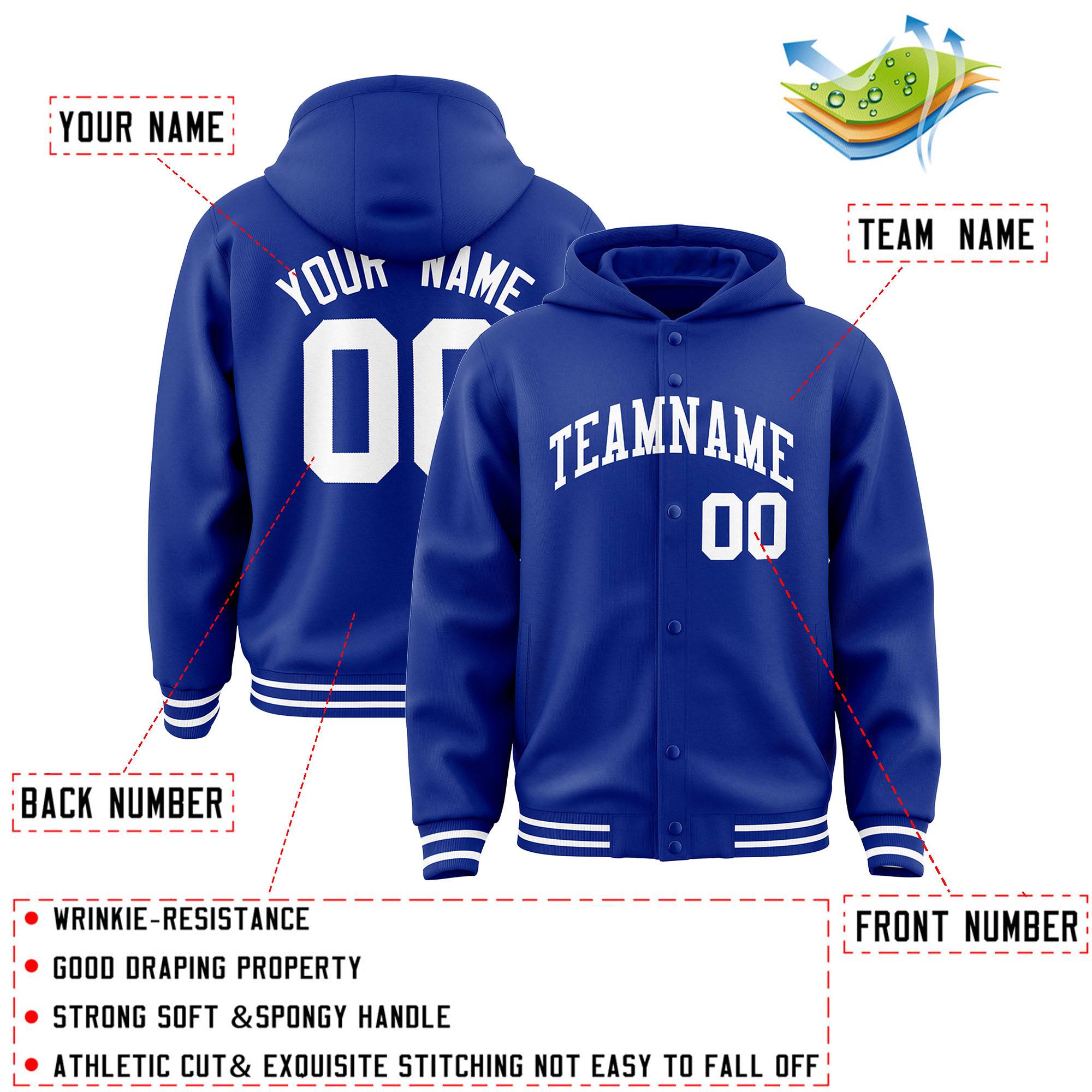Custom Royal White Varsity Full-Snap Letterman Classic Jacket Hoodie| KXKSHOP