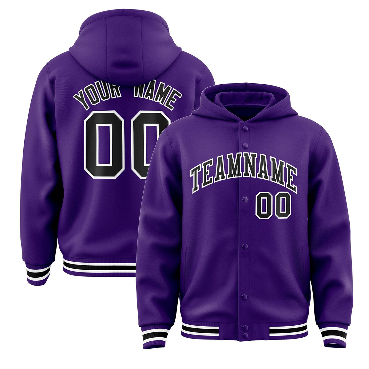 Custom Purple Black-White Varsity Full-Snap Letterman Classic Jacket Hoodie| KXKSHOP