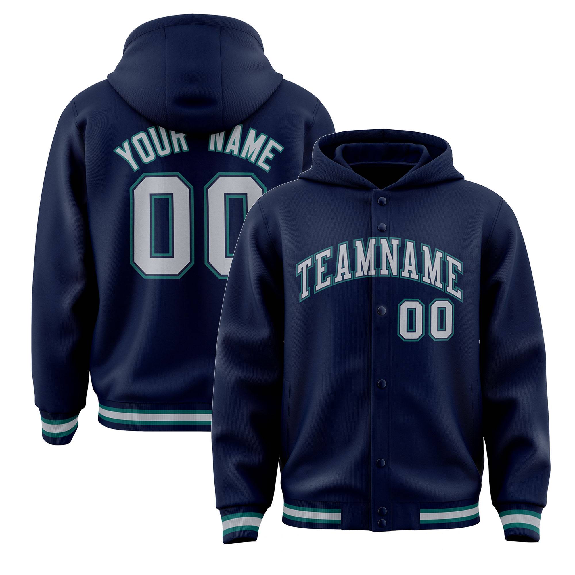 Custom Navy Gray-Navy Varsity Full-Snap Letterman Classic Jacket Hoodie| KXKSHOP
