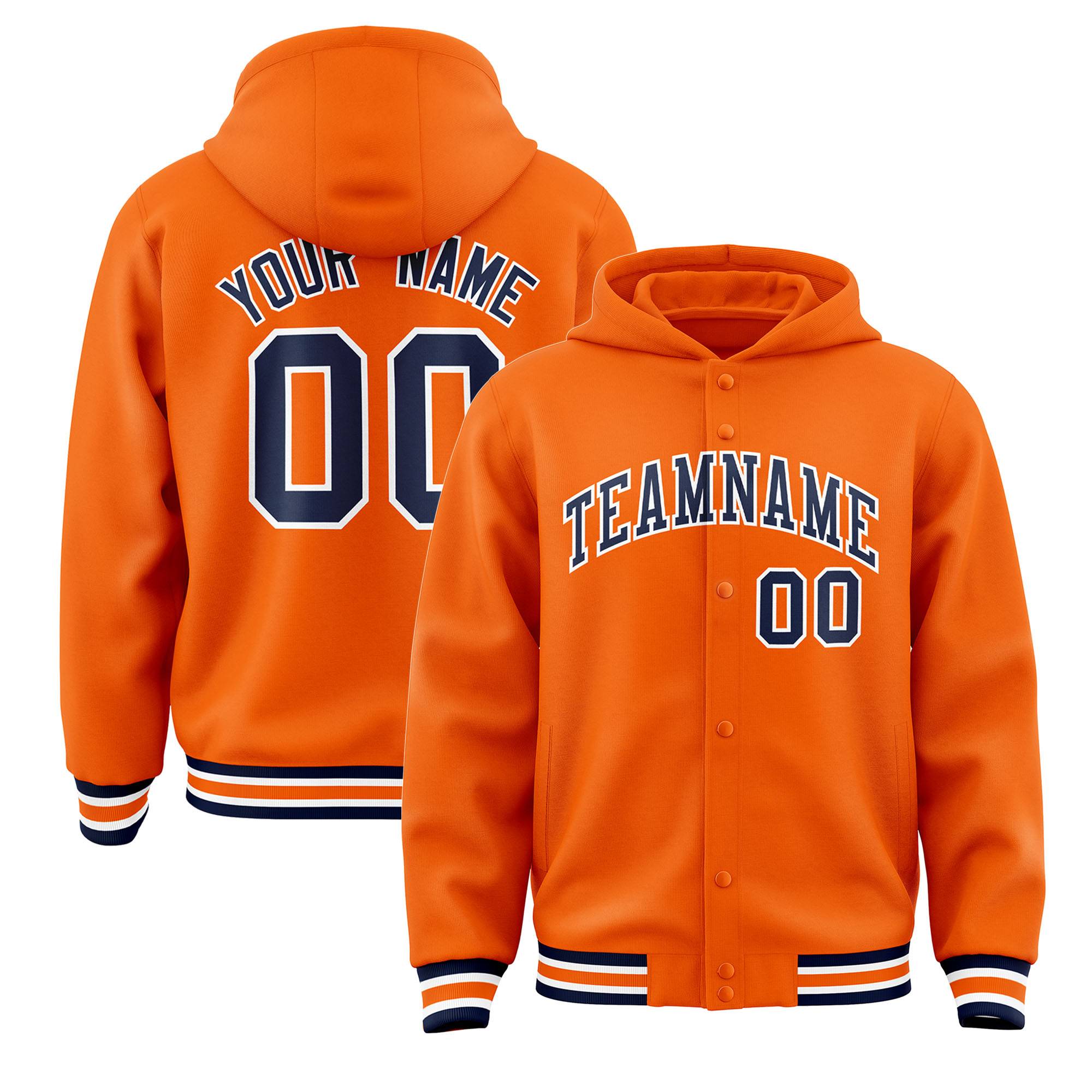 Custom Orange Navy-White Varsity Full-Snap Letterman Classic Jacket Hoodie| KXKSHOP