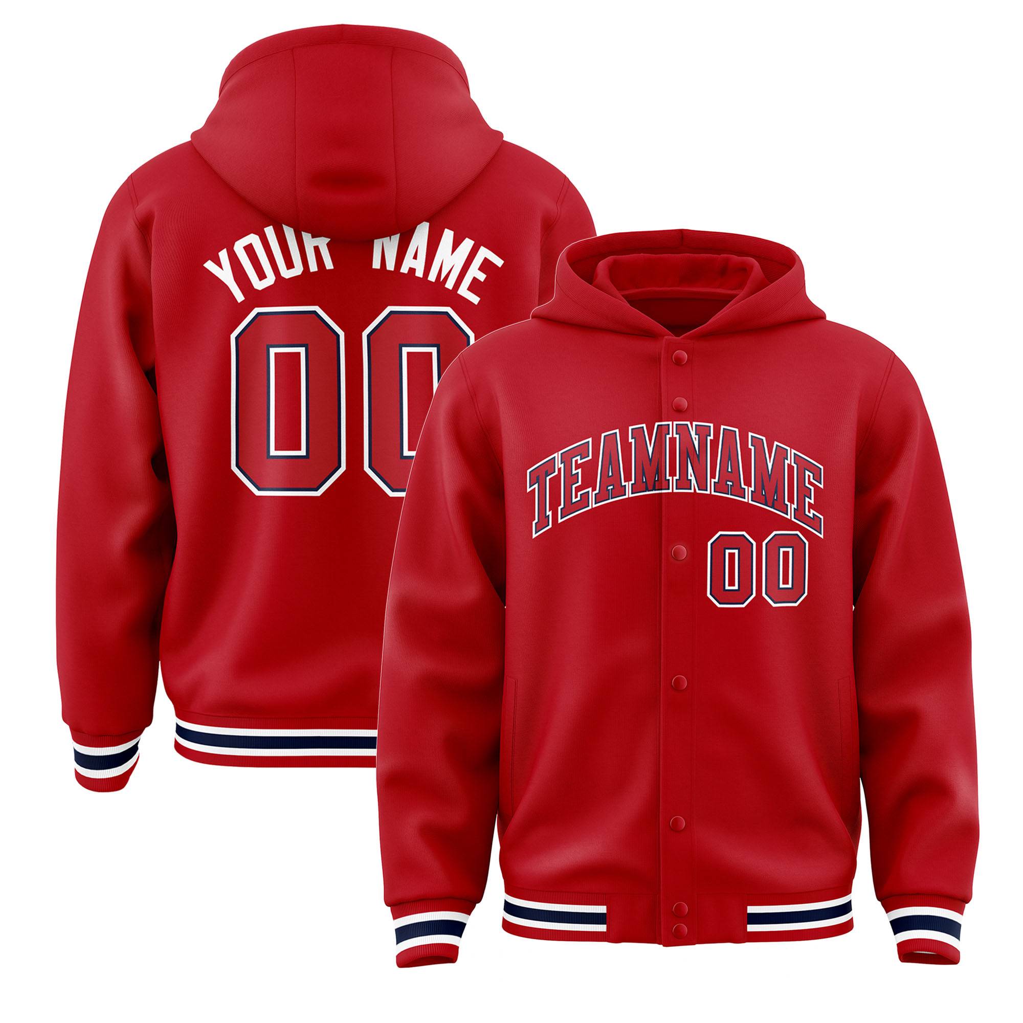 Custom Red Red-Navy Varsity Full-Snap Letterman Classic Jacket Hoodie| KXKSHOP