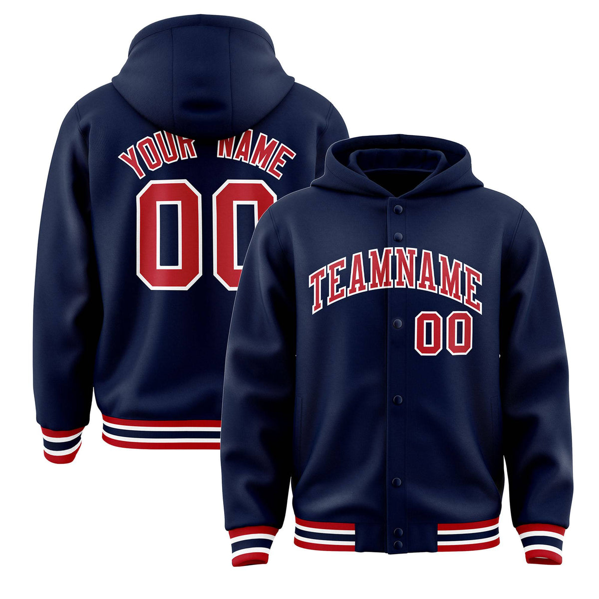Custom Navy Red-White Varsity Full-Snap Letterman Classic Jacket Hoodie| KXKSHOP