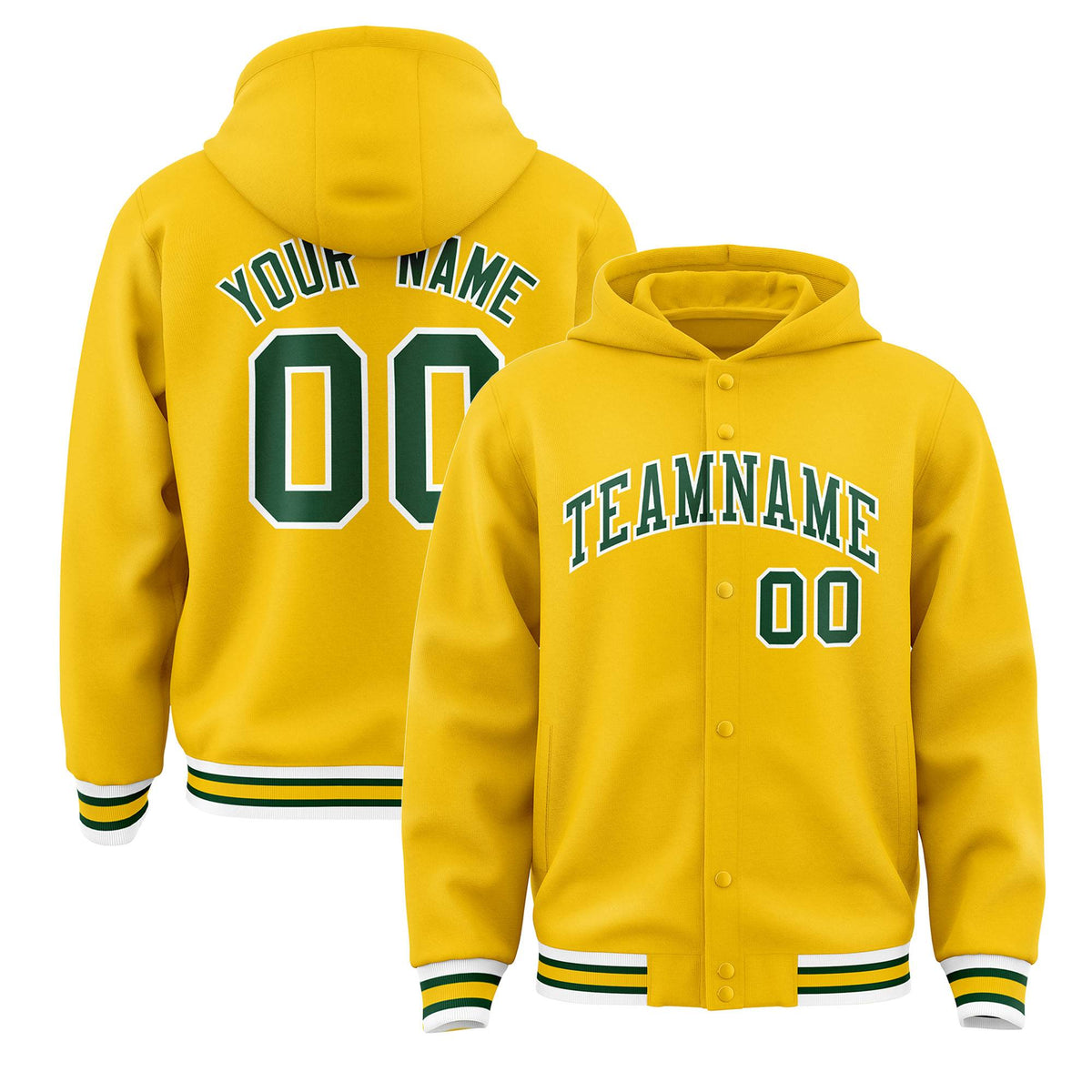 Custom Gold Green-White Varsity Full-Snap Letterman Classic Jacket Hoodie| KXKSHOP