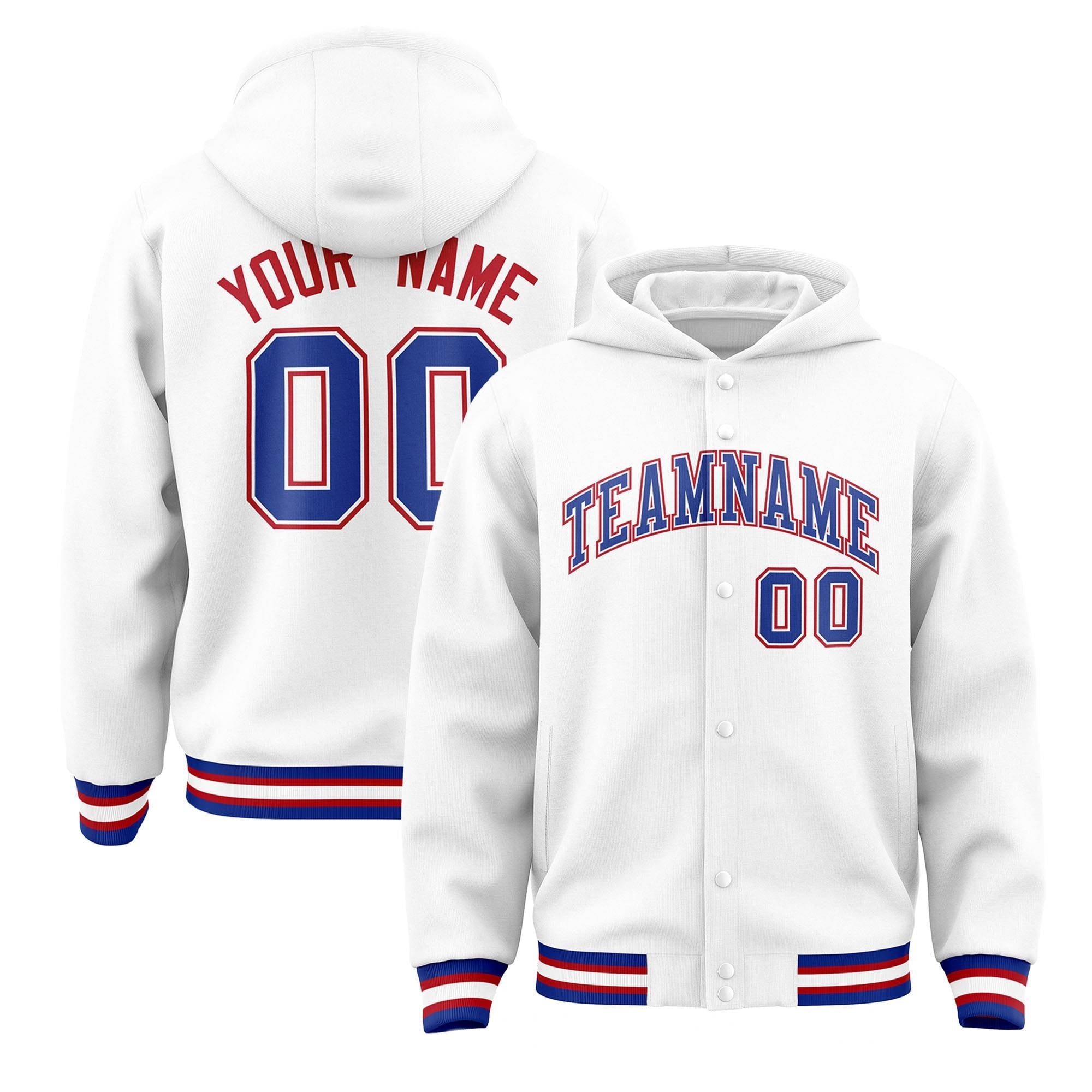 Custom White Royal-White Varsity Full-Snap Letterman Classic Jacket Hoodie| KXKSHOP