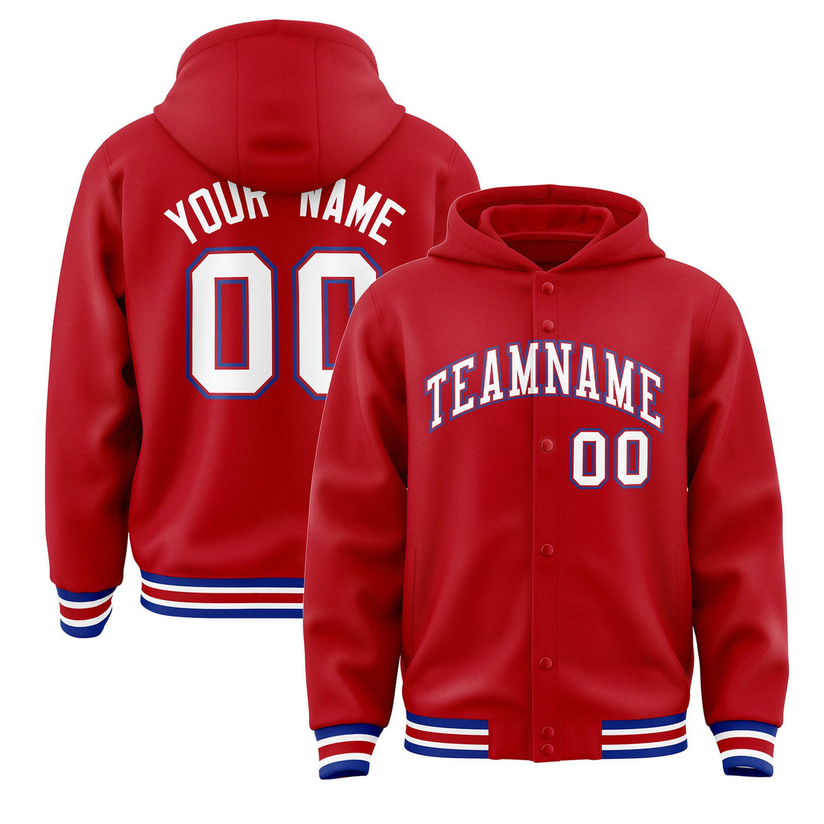 Custom Red White-Red Varsity Full-Snap Letterman Classic Jacket Hoodie| KXKSHOP