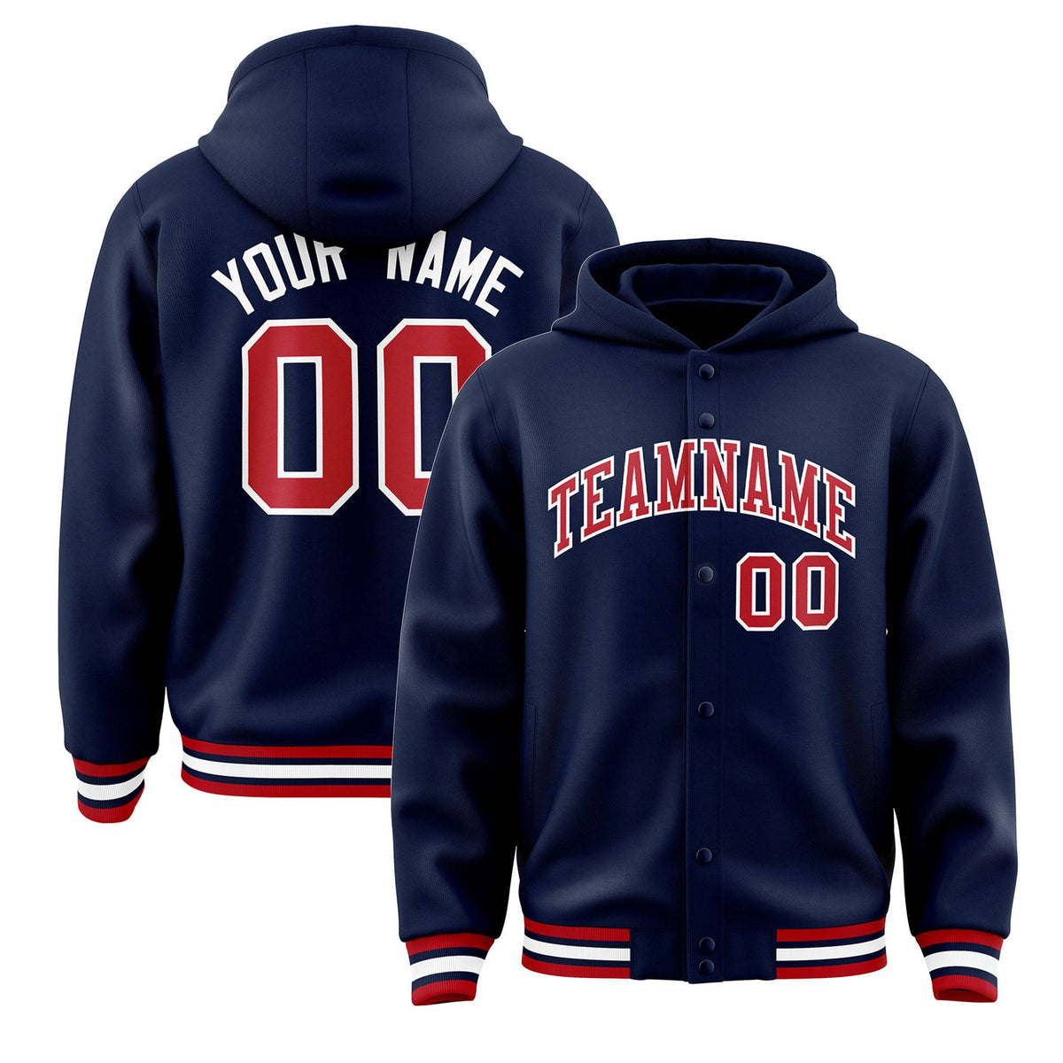 Custom Navy Red-White Varsity Full-Snap Letterman Classic Jacket Hoodie| KXKSHOP