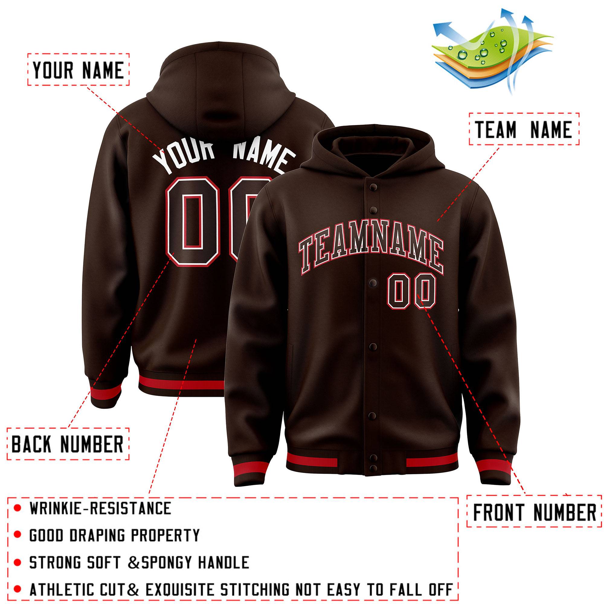 Custom Brown Brown-White Varsity Full-Snap Letterman Classic Jacket Hoodie| KXKSHOP