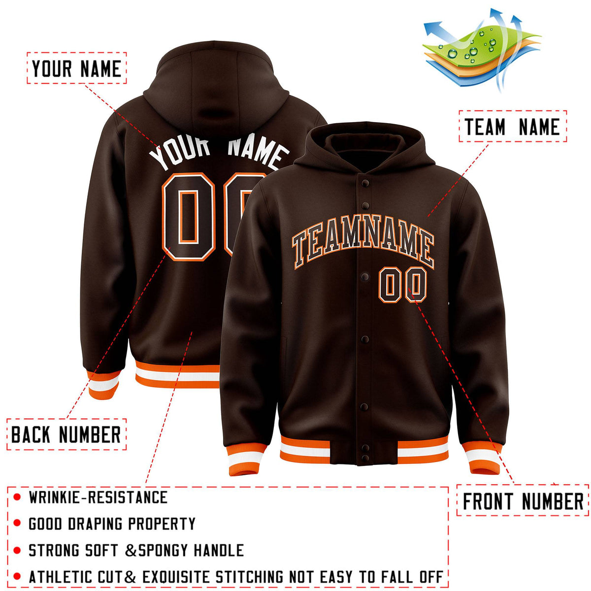 Custom Brown Brown-White Varsity Full-Snap Letterman Classic Jacket Hoodie| KXKSHOP