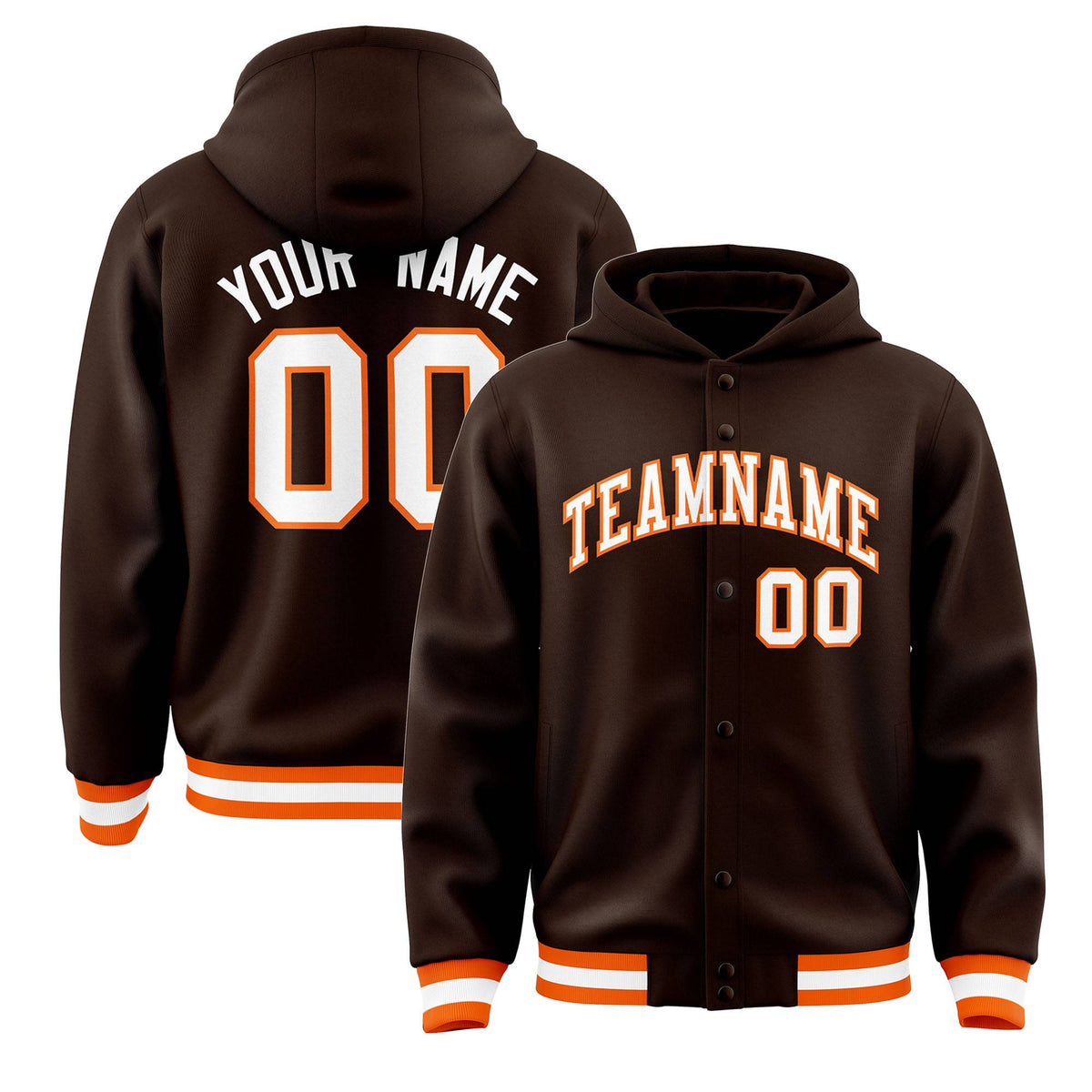 Custom Brown White-Orange Varsity Full-Snap Letterman Classic Jacket Hoodie| KXKSHOP