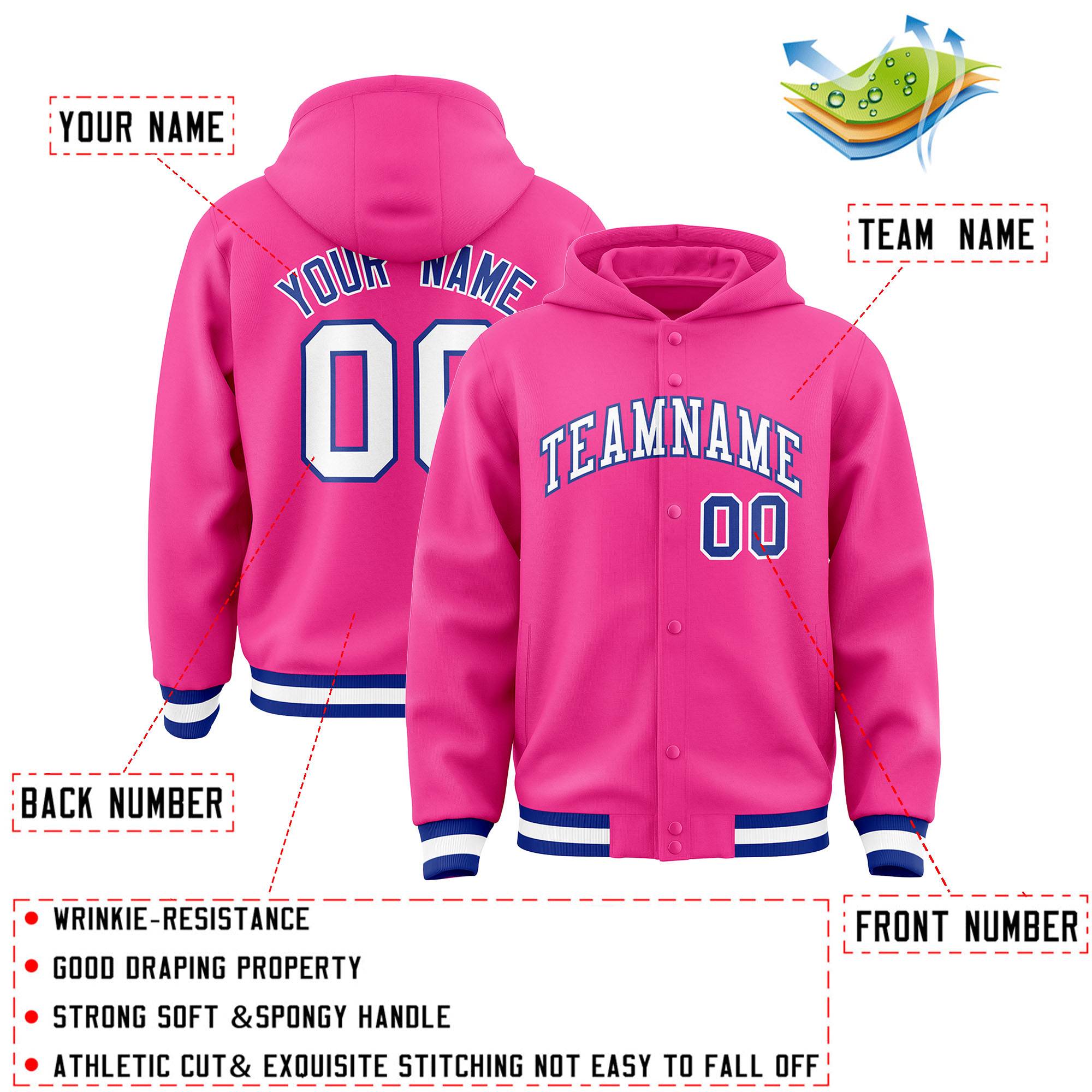 Custom Pink White-Royal Varsity Full-Snap Letterman Classic Jacket Hoodie| KXKSHOP