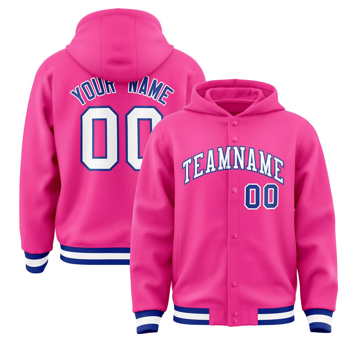 Custom Pink White-Royal Varsity Full-Snap Letterman Classic Jacket Hoodie| KXKSHOP