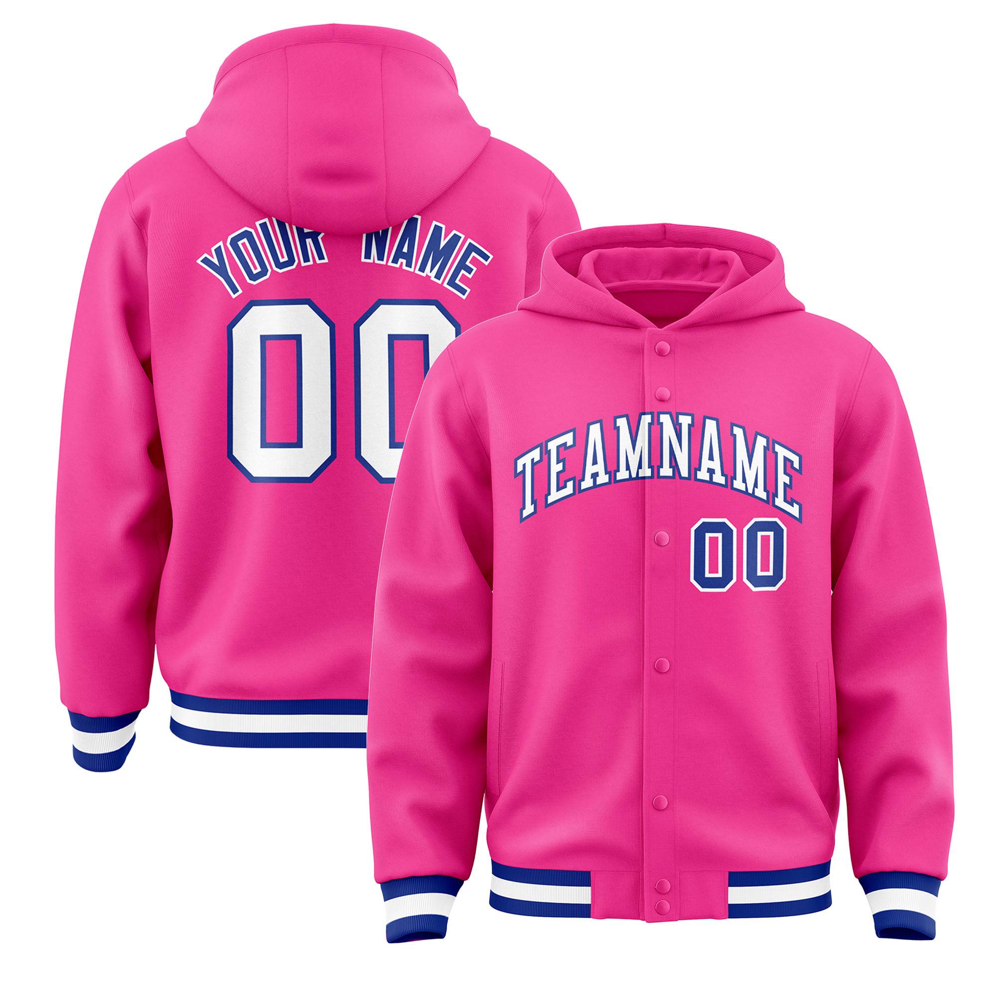 Custom Pink White-Royal Varsity Full-Snap Letterman Classic Jacket Hoodie| KXKSHOP