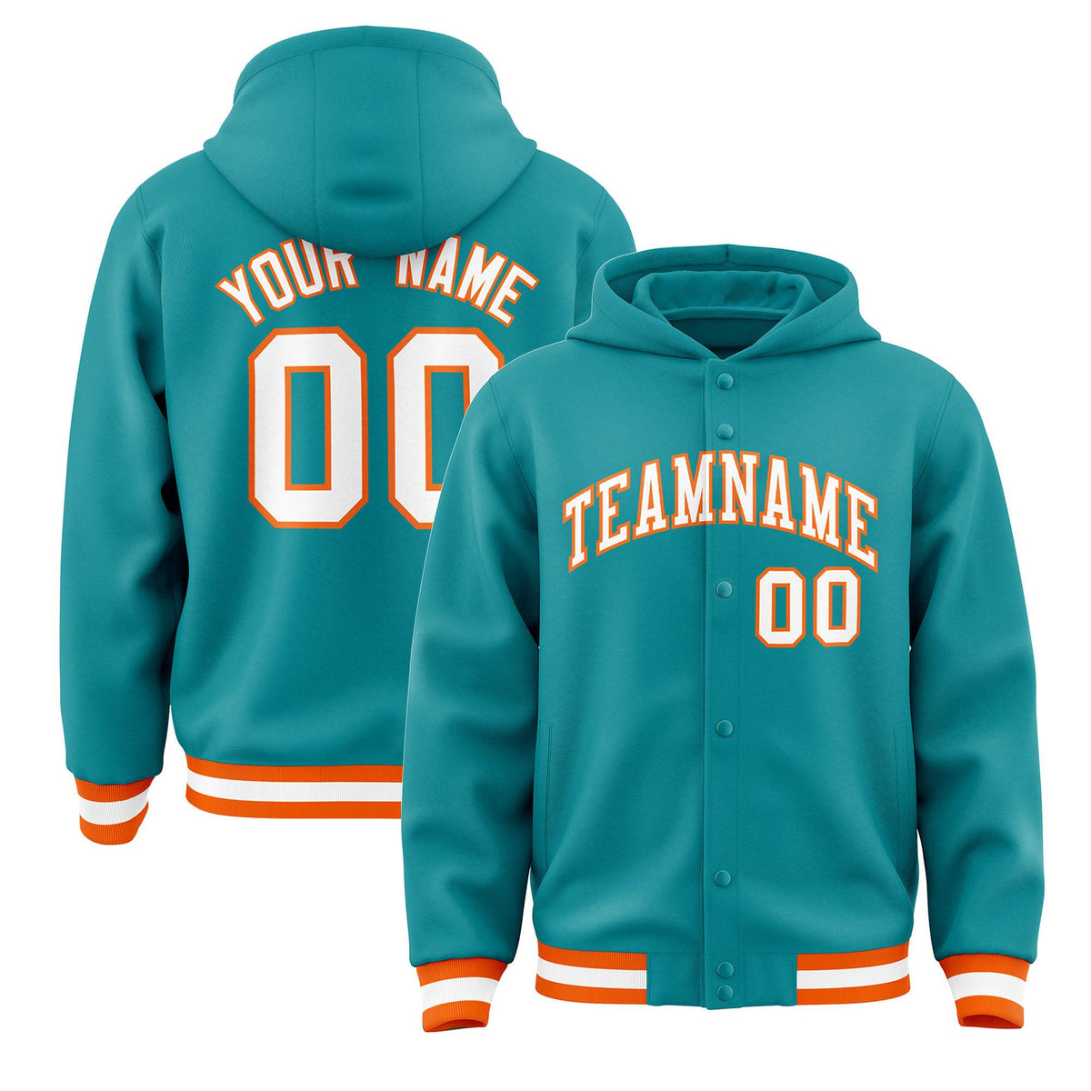 Custom Aqua White-Orange Varsity Full-Snap Letterman Classic Jacket Hoodie| KXKSHOP