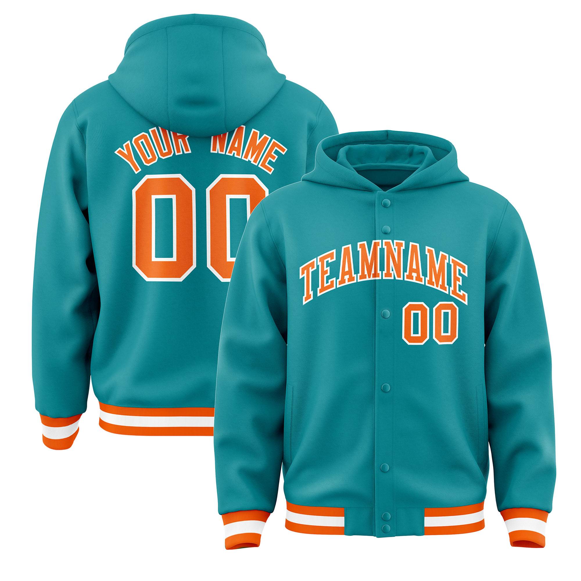 Custom Aqua Orange-White Varsity Full-Snap Letterman Classic Jacket Hoodie| KXKSHOP
