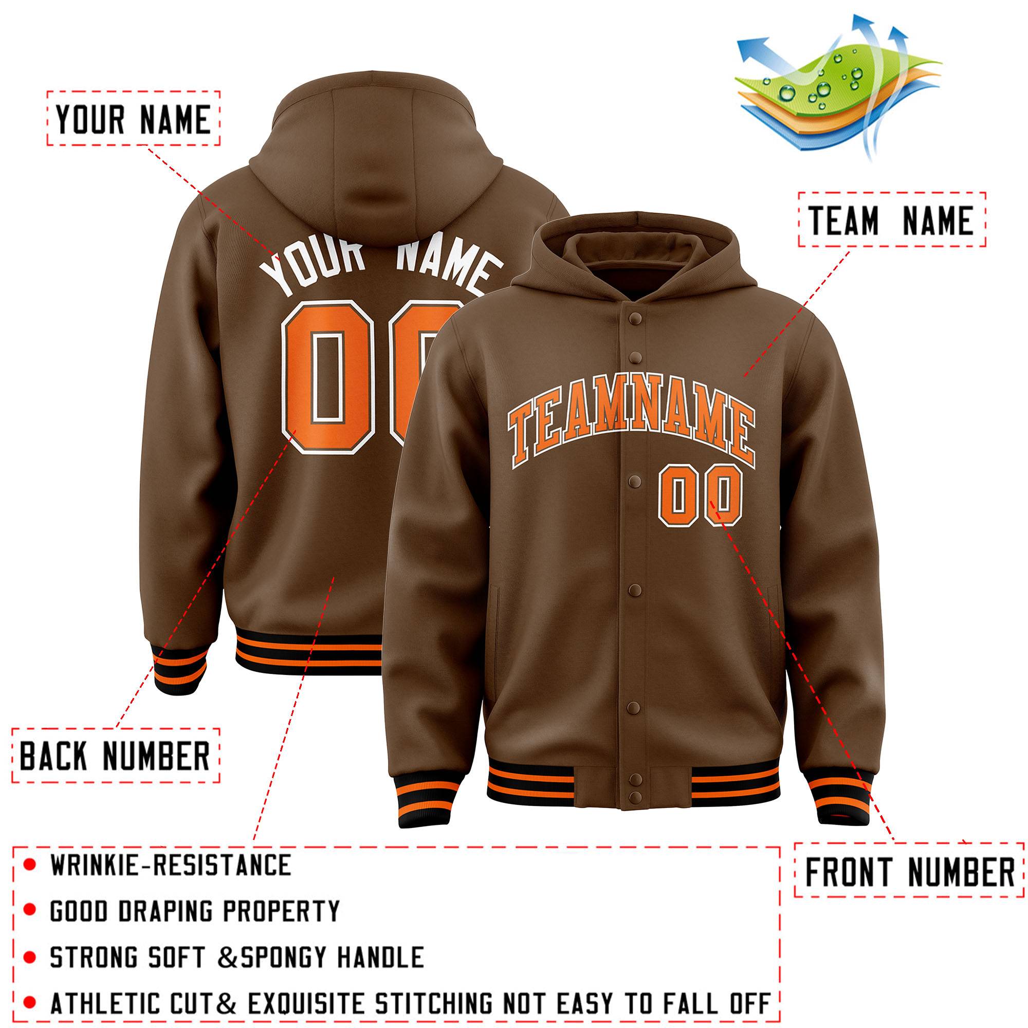 Custom Light Brown Orange-Light Brown Varsity Full-Snap Letterman Classic Jacket Hoodie| KXKSHOP