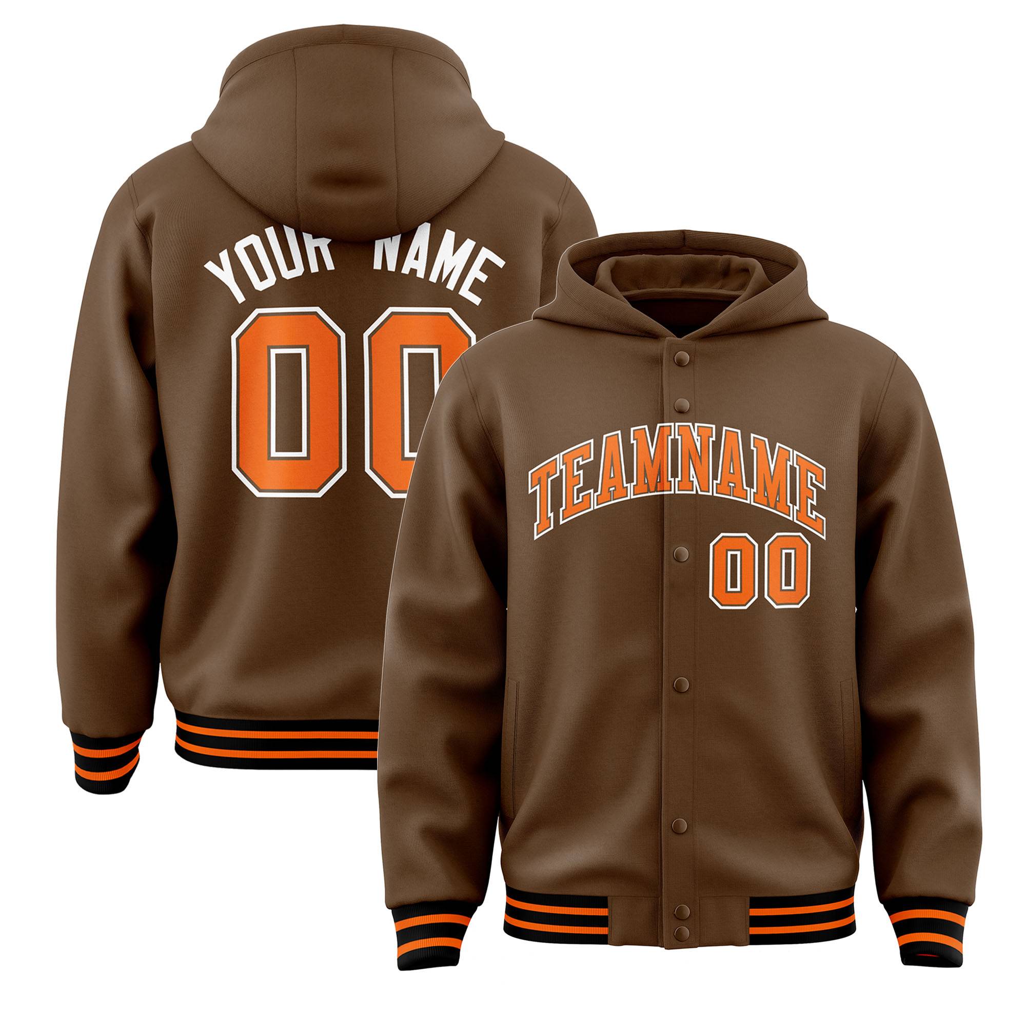 Custom Light Brown Orange-Light Brown Varsity Full-Snap Letterman Classic Jacket Hoodie| KXKSHOP