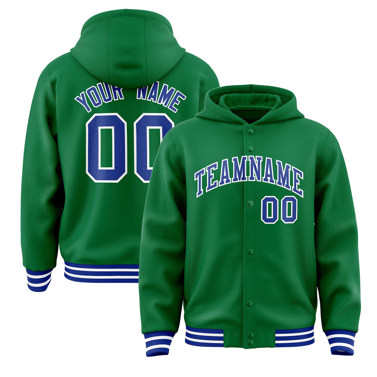 Custom Kelly Green Royal-White Varsity Full-Snap Letterman Classic Jacket Hoodie| KXKSHOP