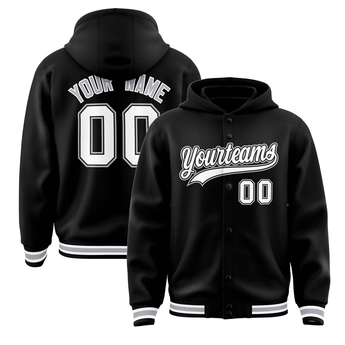 Custom Black White-Black Varsity Full-Snap Letterman Classic Jacket Hoodie| KXKSHOP