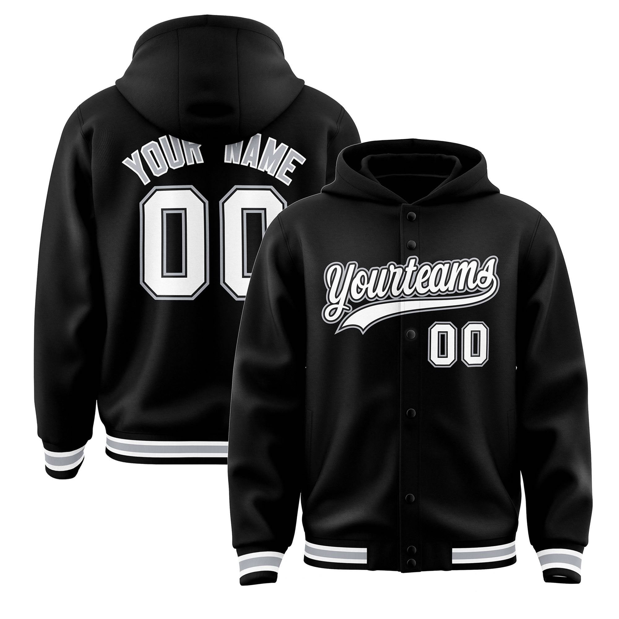 Custom Black White-Black Varsity Full-Snap Letterman Classic Jacket Hoodie| KXKSHOP
