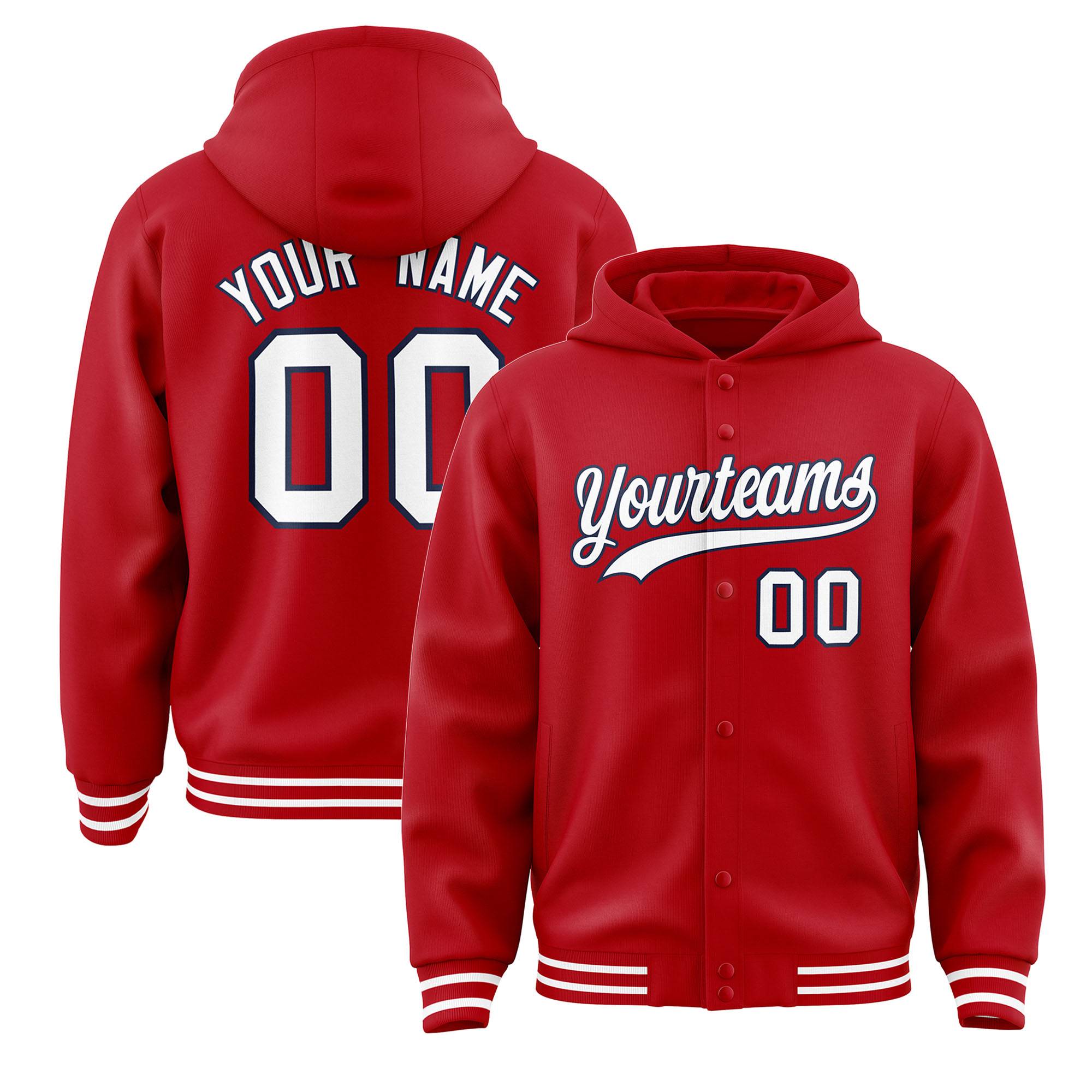 Custom Red White-Navy Varsity Full-Snap Letterman Classic Jacket Hoodie| KXKSHOP