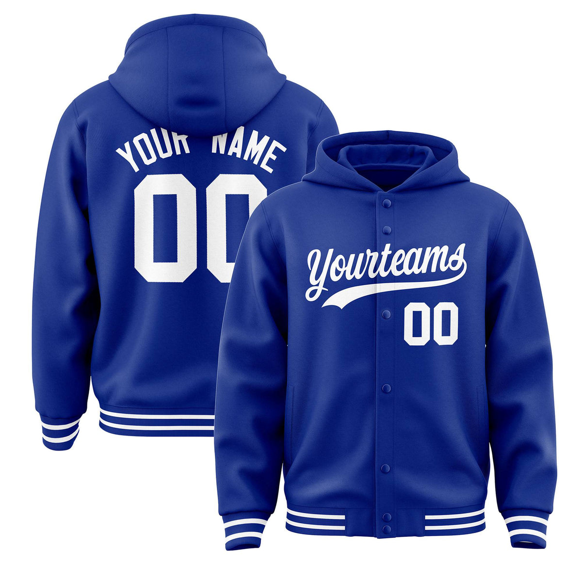 Custom Royal White Varsity Full-Snap Letterman Classic Jacket Hoodie| KXKSHOP