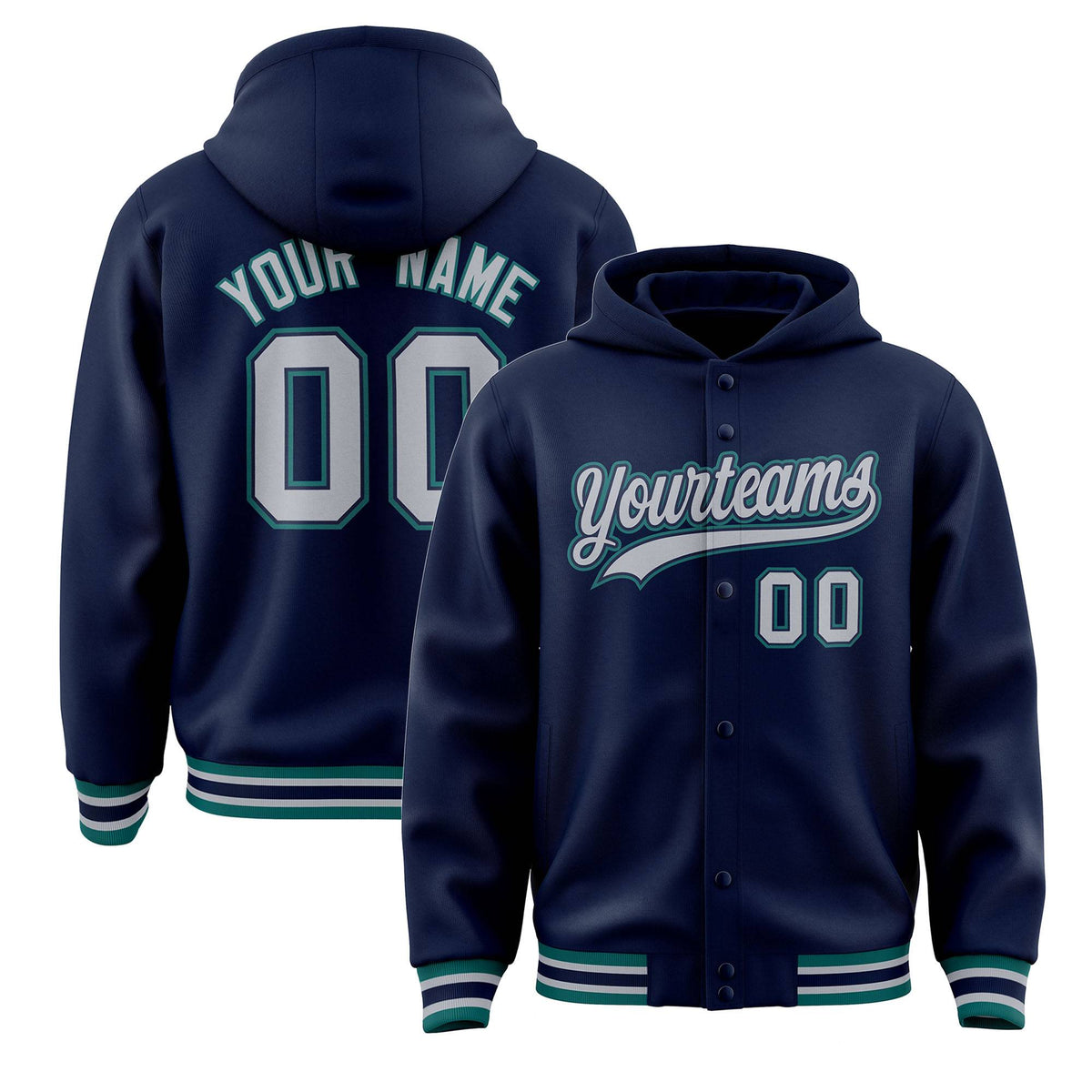Custom Navy Gray-Navy Varsity Full-Snap Letterman Classic Jacket Hoodie| KXKSHOP