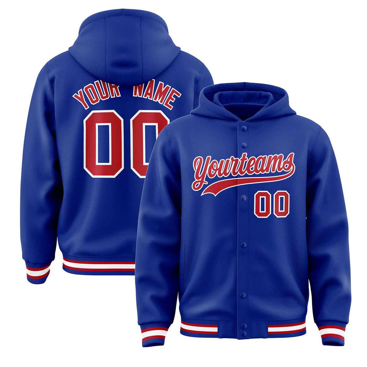 Custom Royal Red-White Varsity Full-Snap Letterman Classic Jacket Hoodie| KXKSHOP