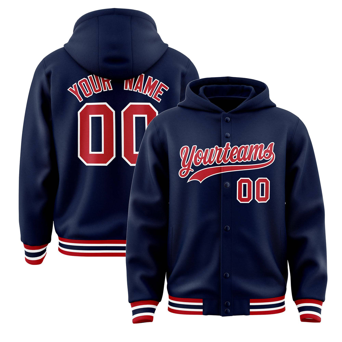 Custom Navy Red-White Varsity Full-Snap Letterman Classic Jacket Hoodie| KXKSHOP