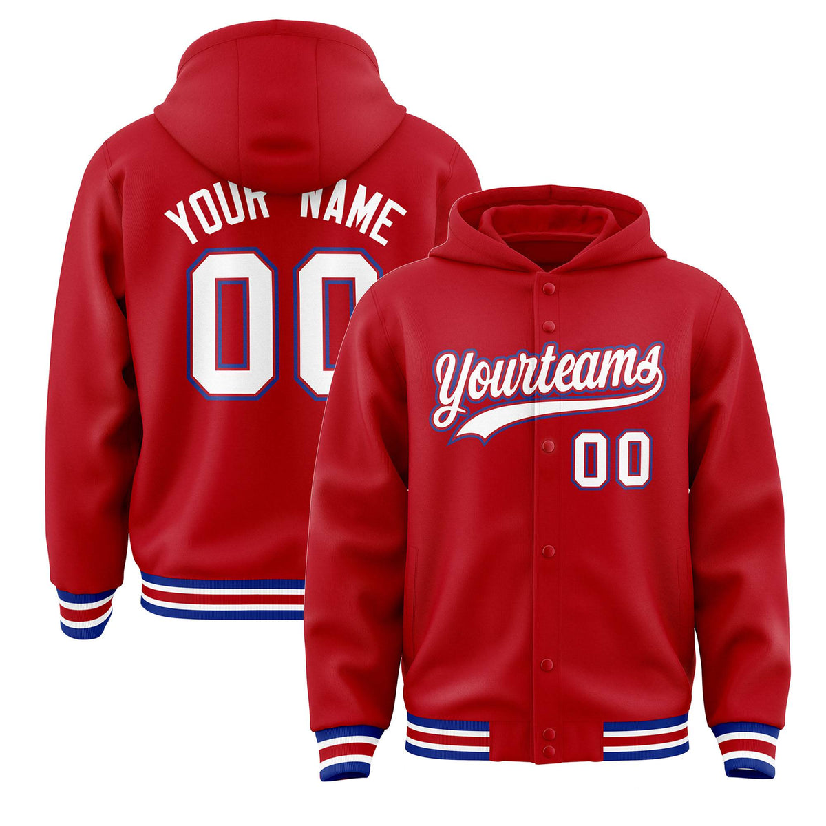 Custom Red White-Red Varsity Full-Snap Letterman Classic Jacket Hoodie| KXKSHOP