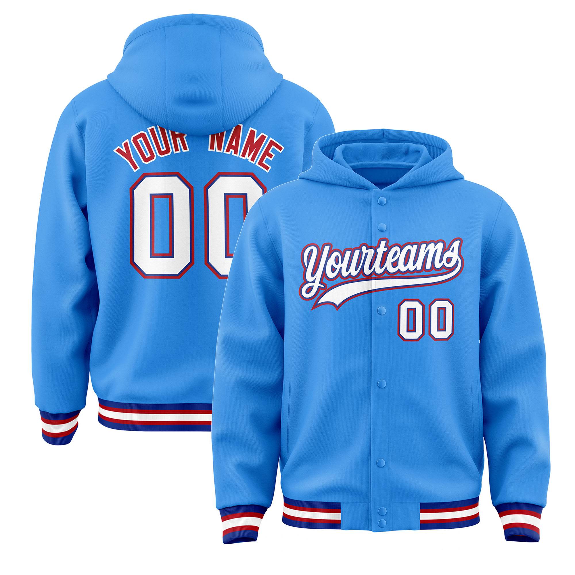 Custom Powder Blue White-Royal Varsity Full-Snap Letterman Classic Jacket Hoodie| KXKSHOP